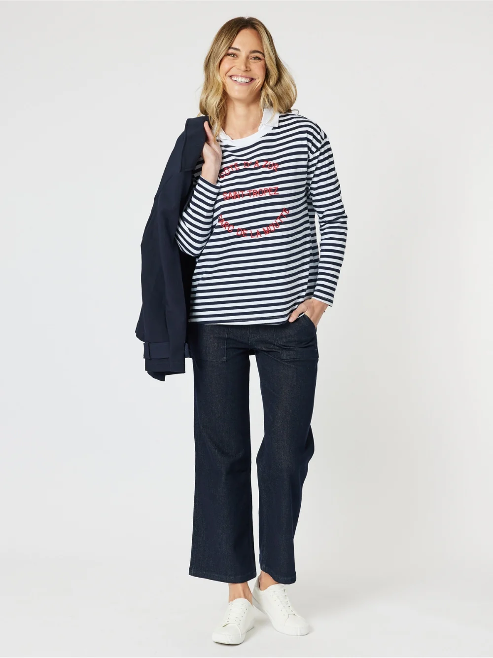 Saint Tropez Stripe Print Long Sleeve Tee - Navy/White