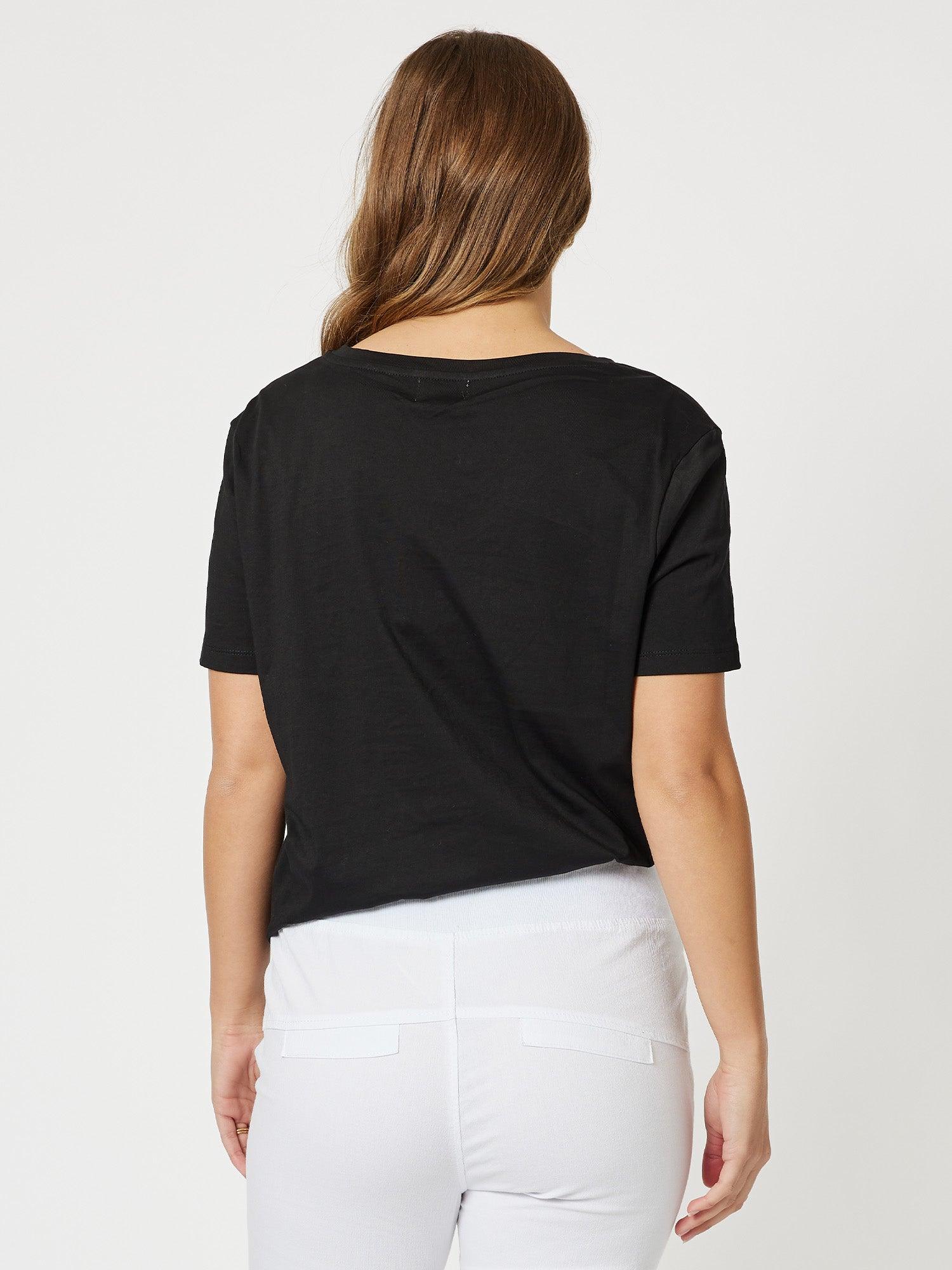 Cotton V  Neck T-shirt - Black