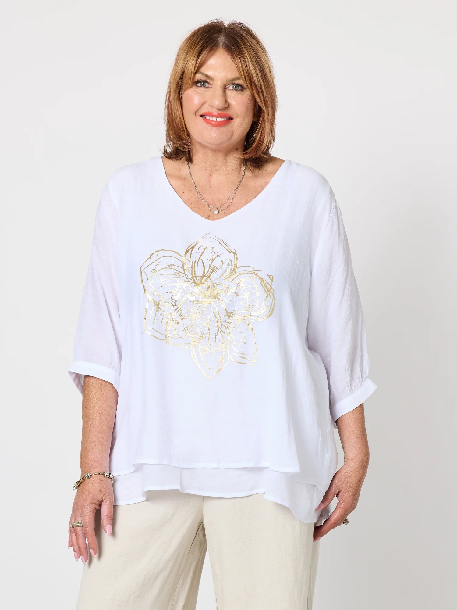 Gold Flower Top - White/Gold