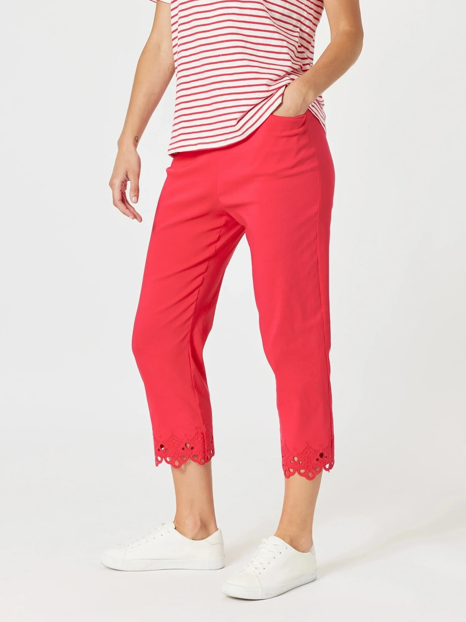Fleur Embroidered Pant - Red