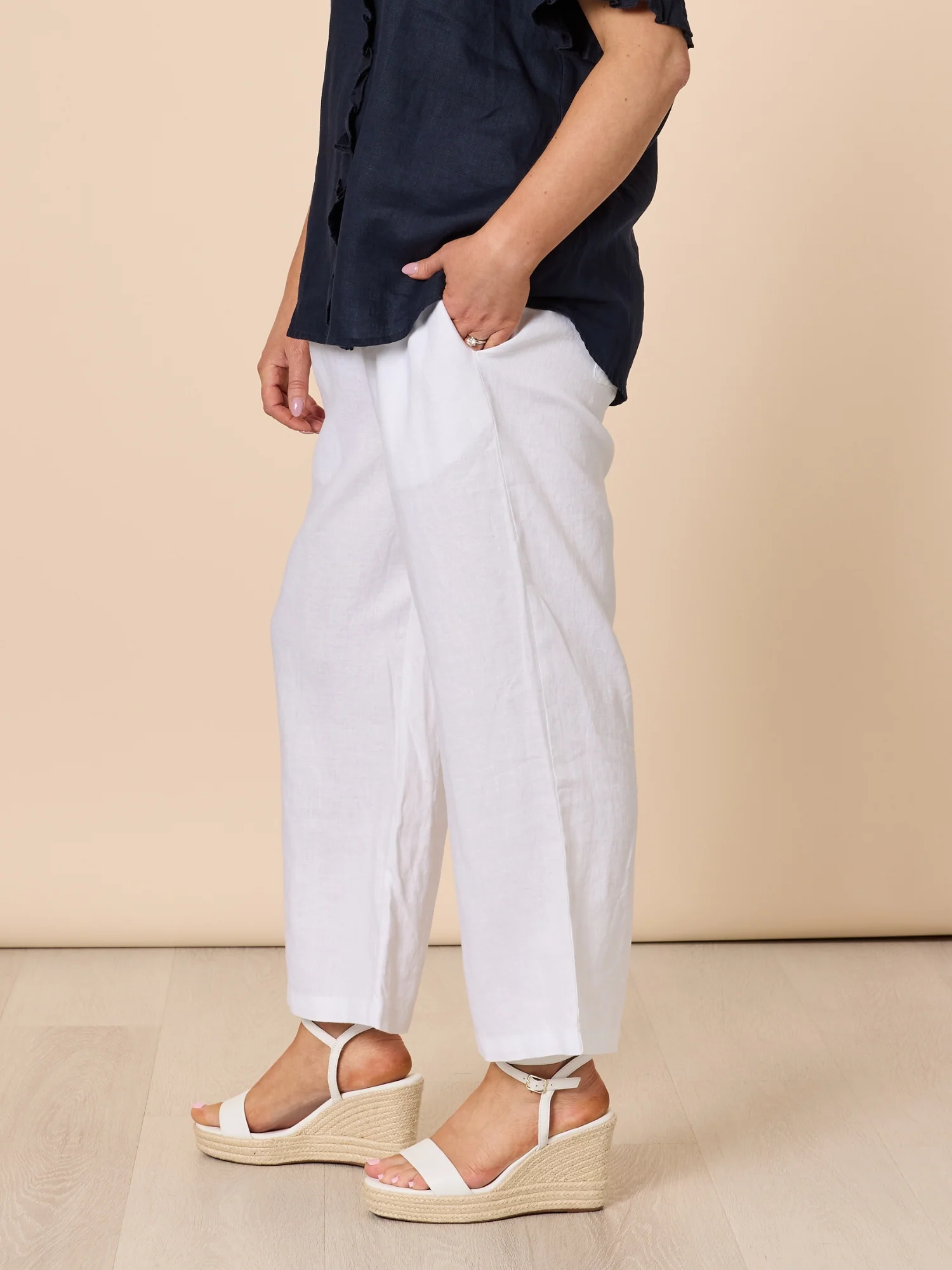 Lara Linen Wide Leg Pant - White