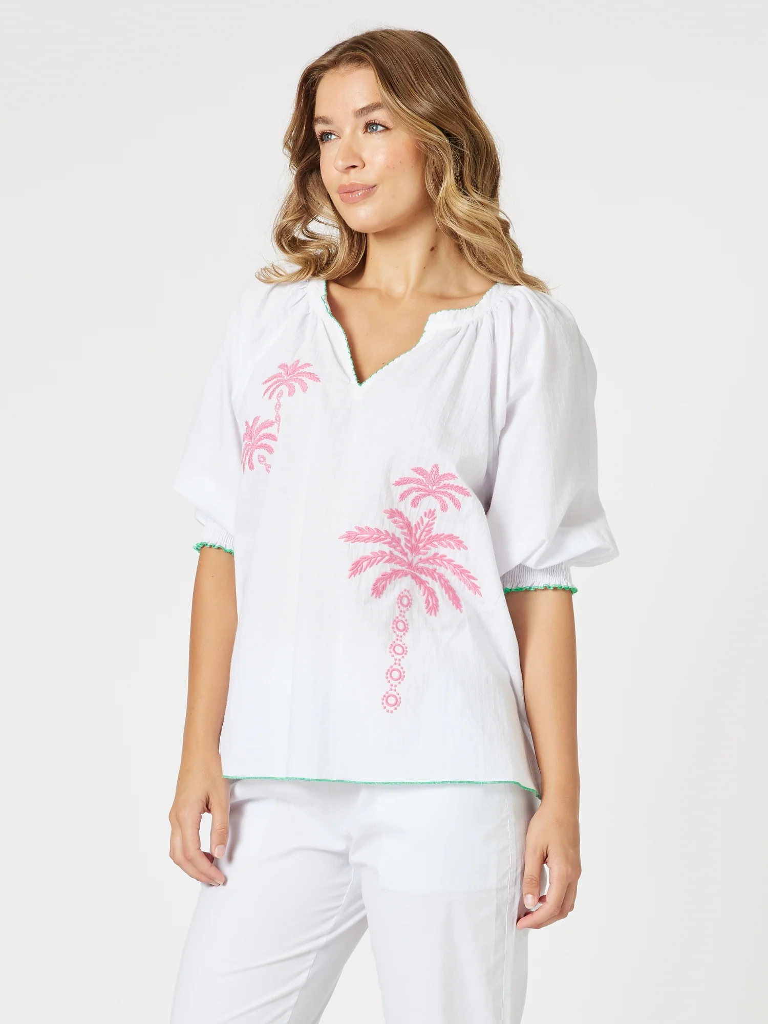Pina Colada Embroidered Top - White/Pink