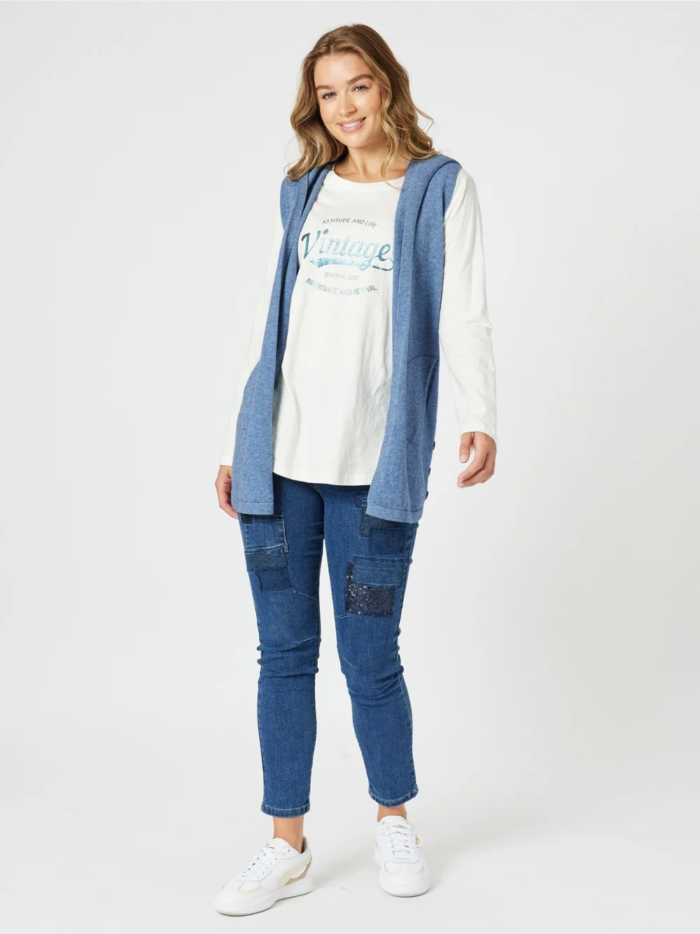 Ollie Side Button Vest - Indigo