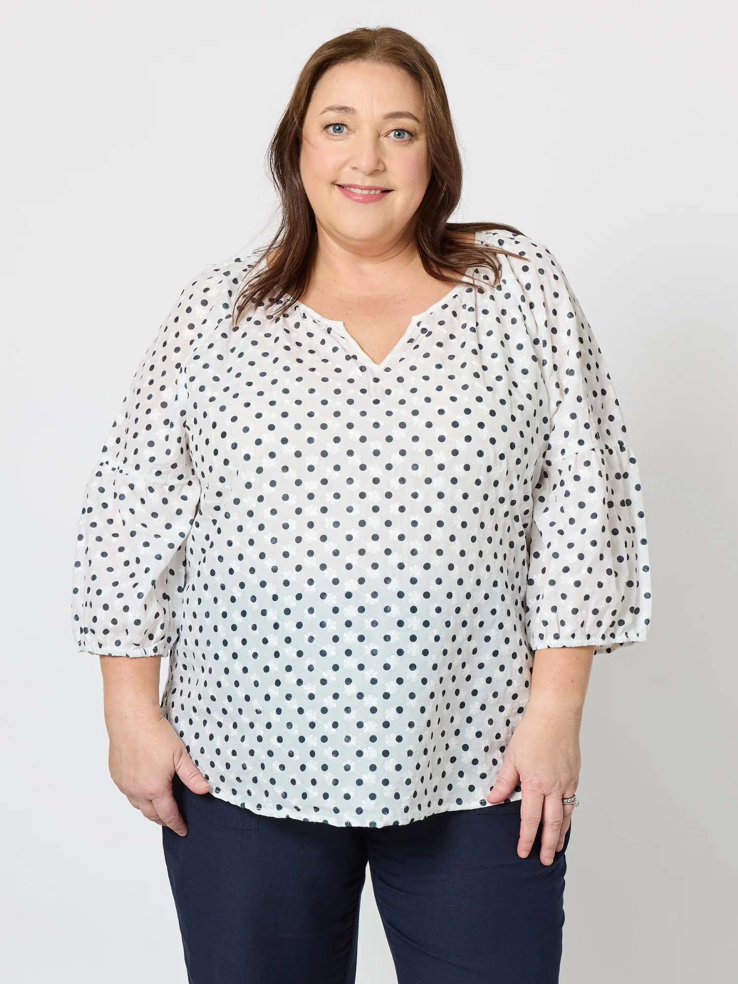 Get Dotty Embroidered Top - Navy/White