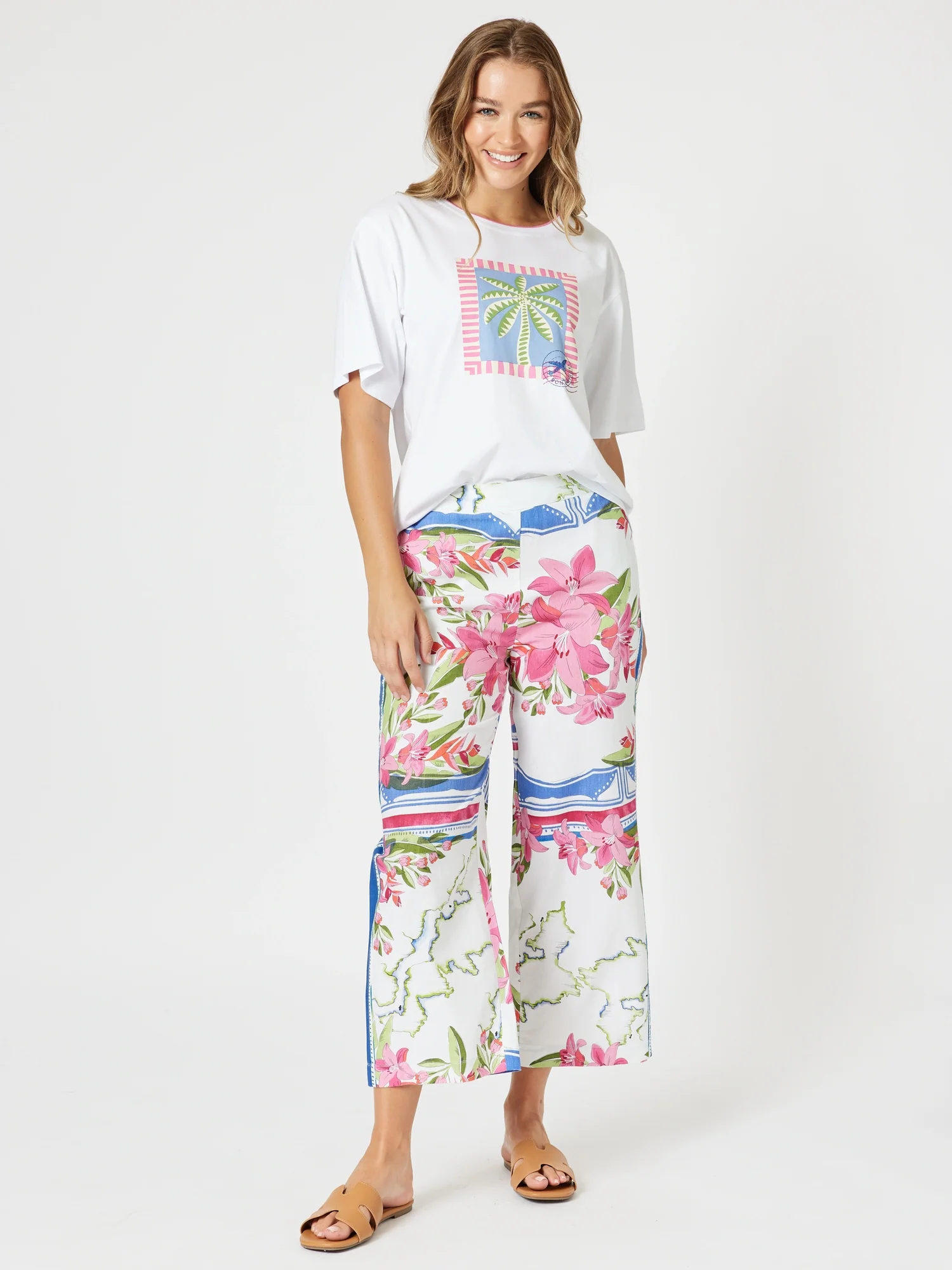 Monaco Floral Print Wide Leg Pant - Sardinia Blue Multi