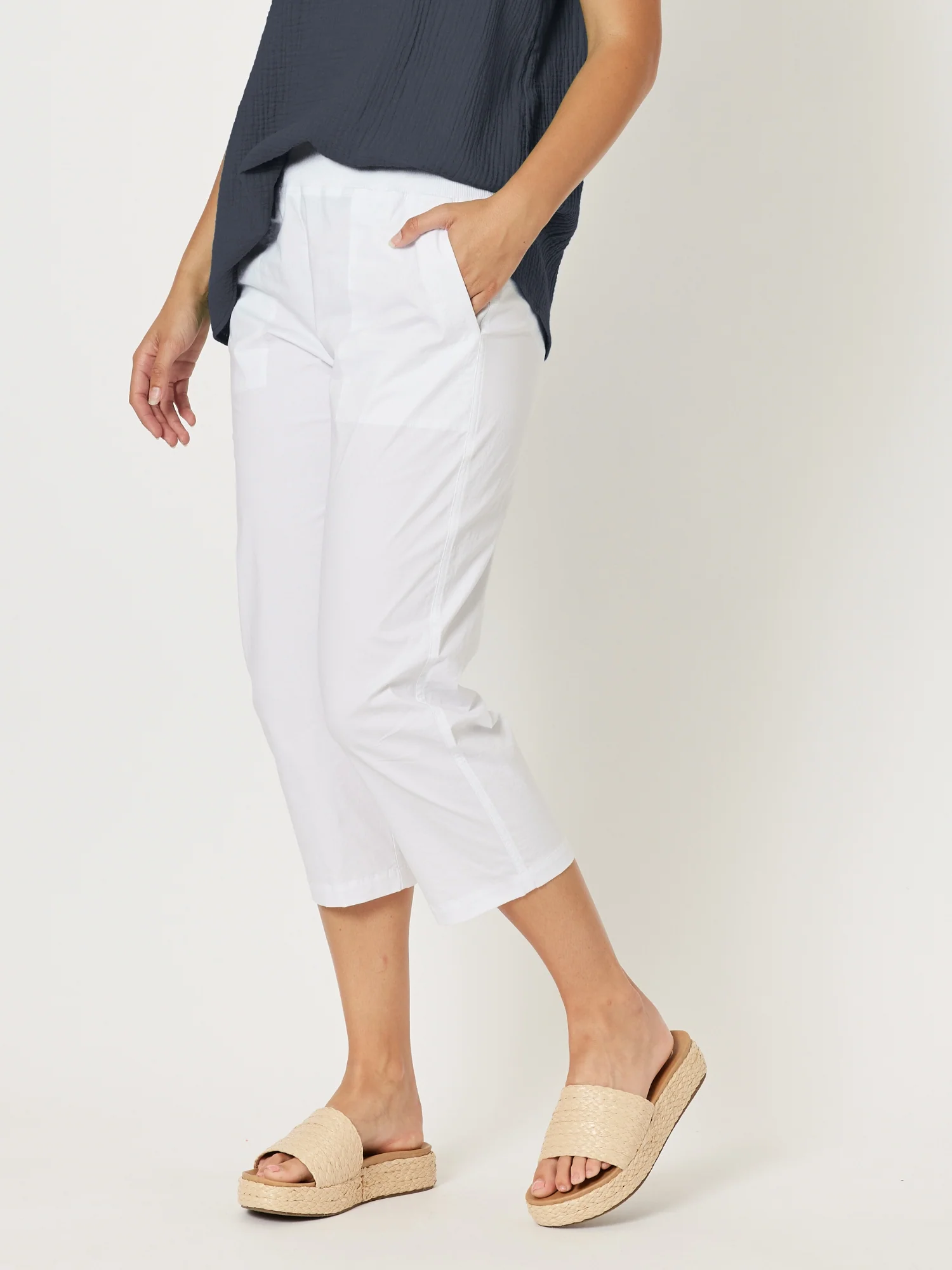Santorini Cotton Capri Pant -  White