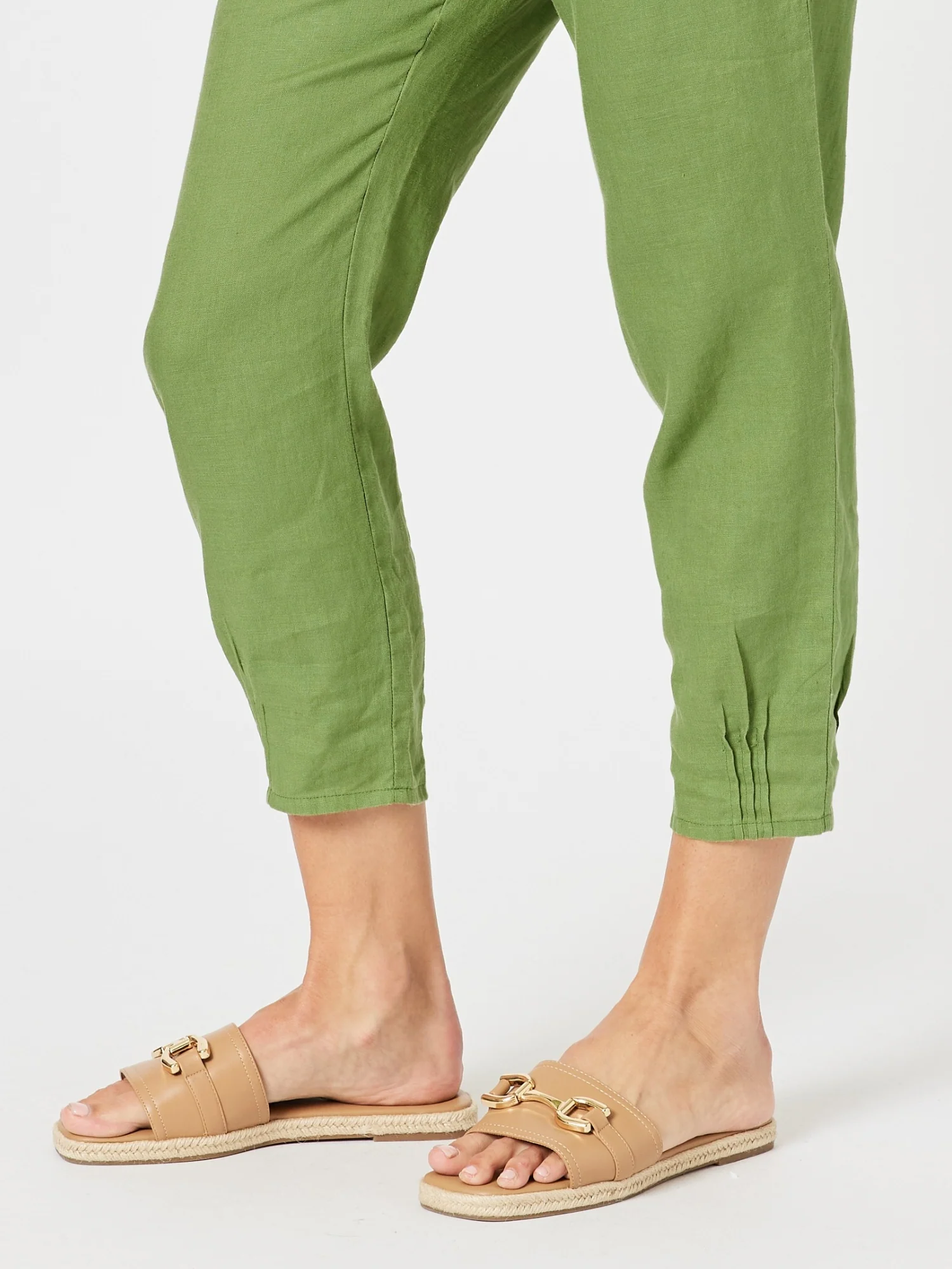 Sarah Linen Pleat Hem Pant - Basil