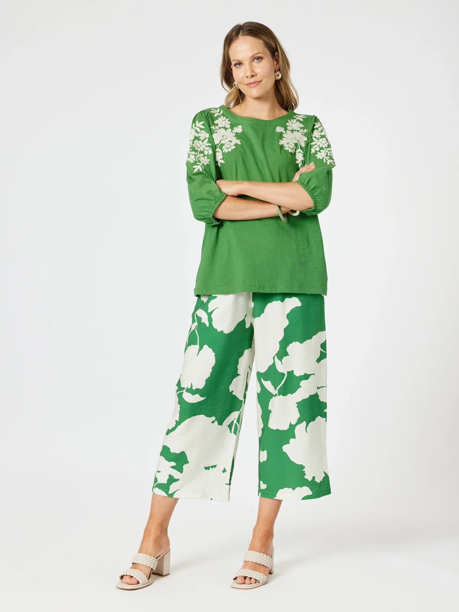Barcelona Floral Print Wide Leg Pant - Elm Natural