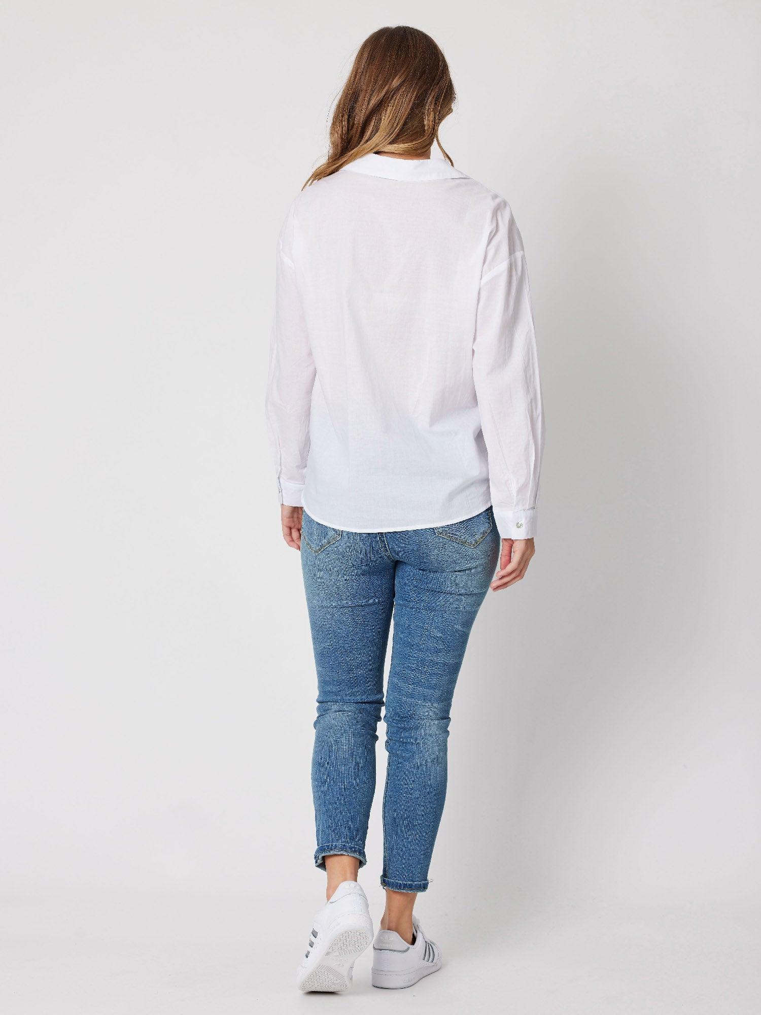 Tie Front Poplin Shirt - White