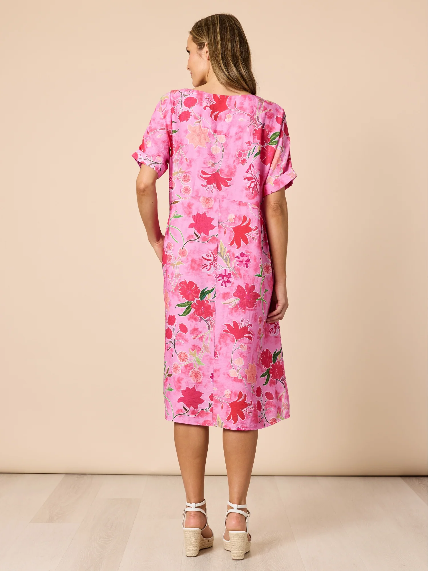 Summer Gala Floral Print Dress - Hot Pink