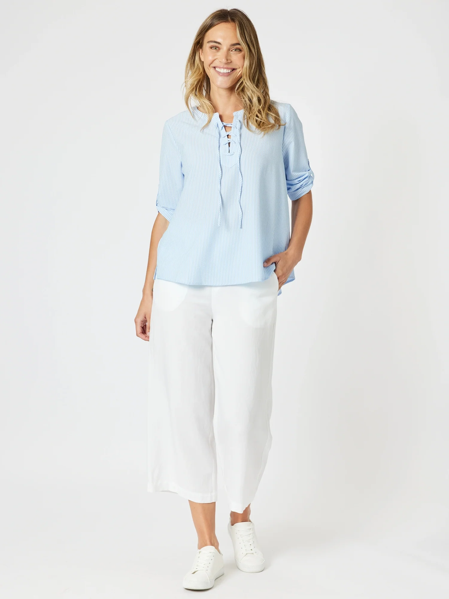 Marine Stripe Print Top - Blue/White