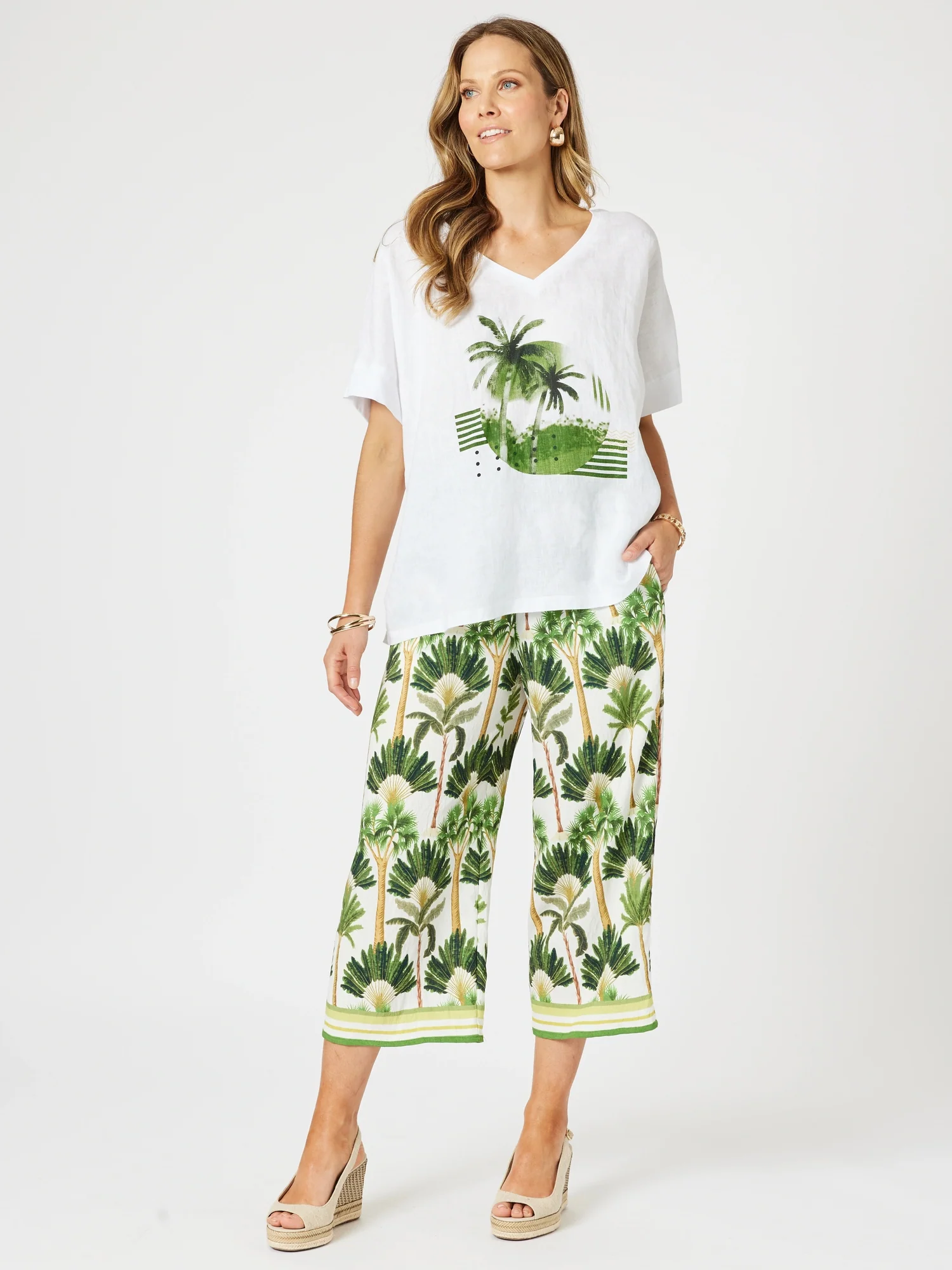 Amazon Print Wide Leg Pant - Green