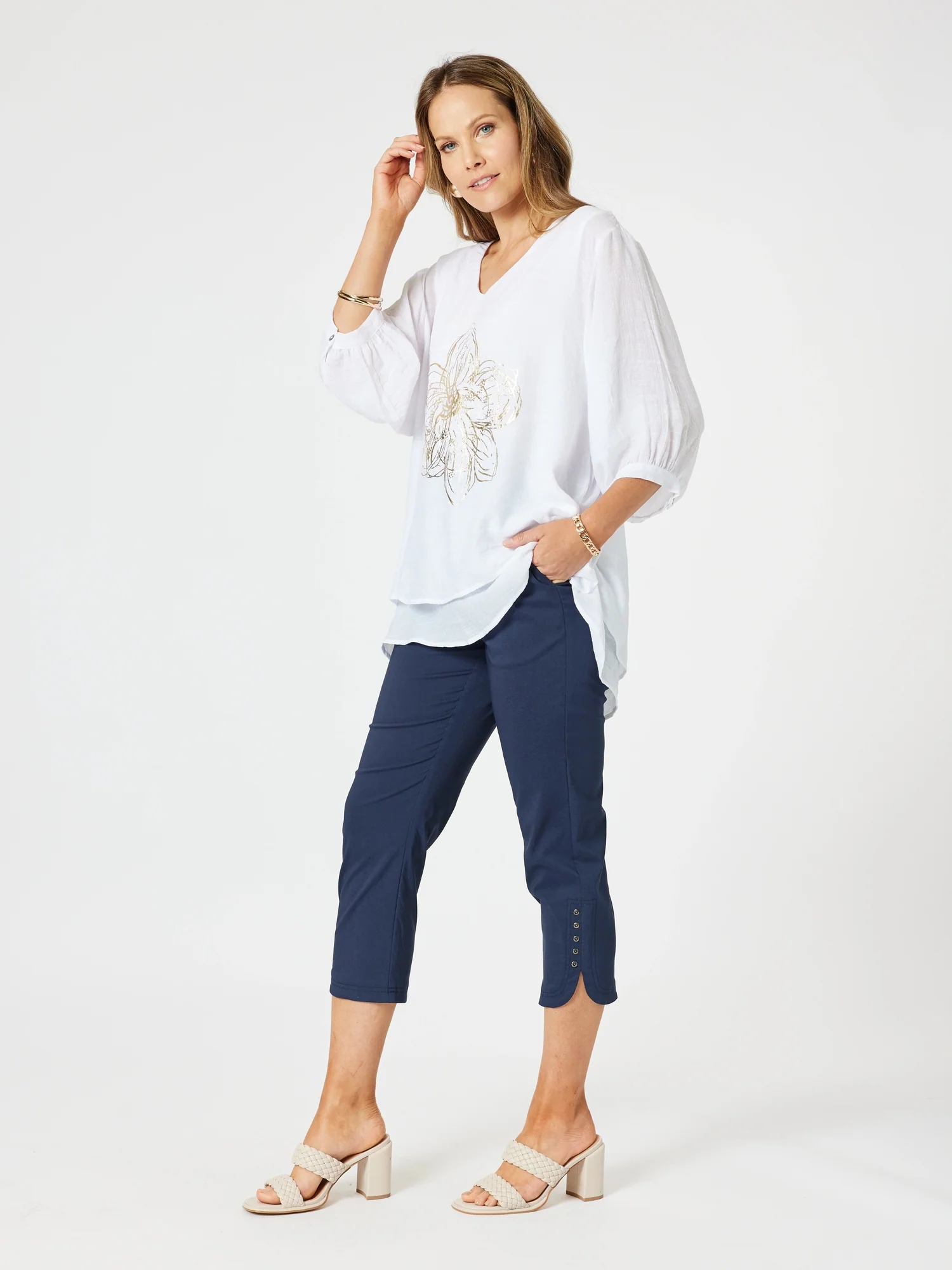 Petal Parachute Stud Detail Pant - Navy