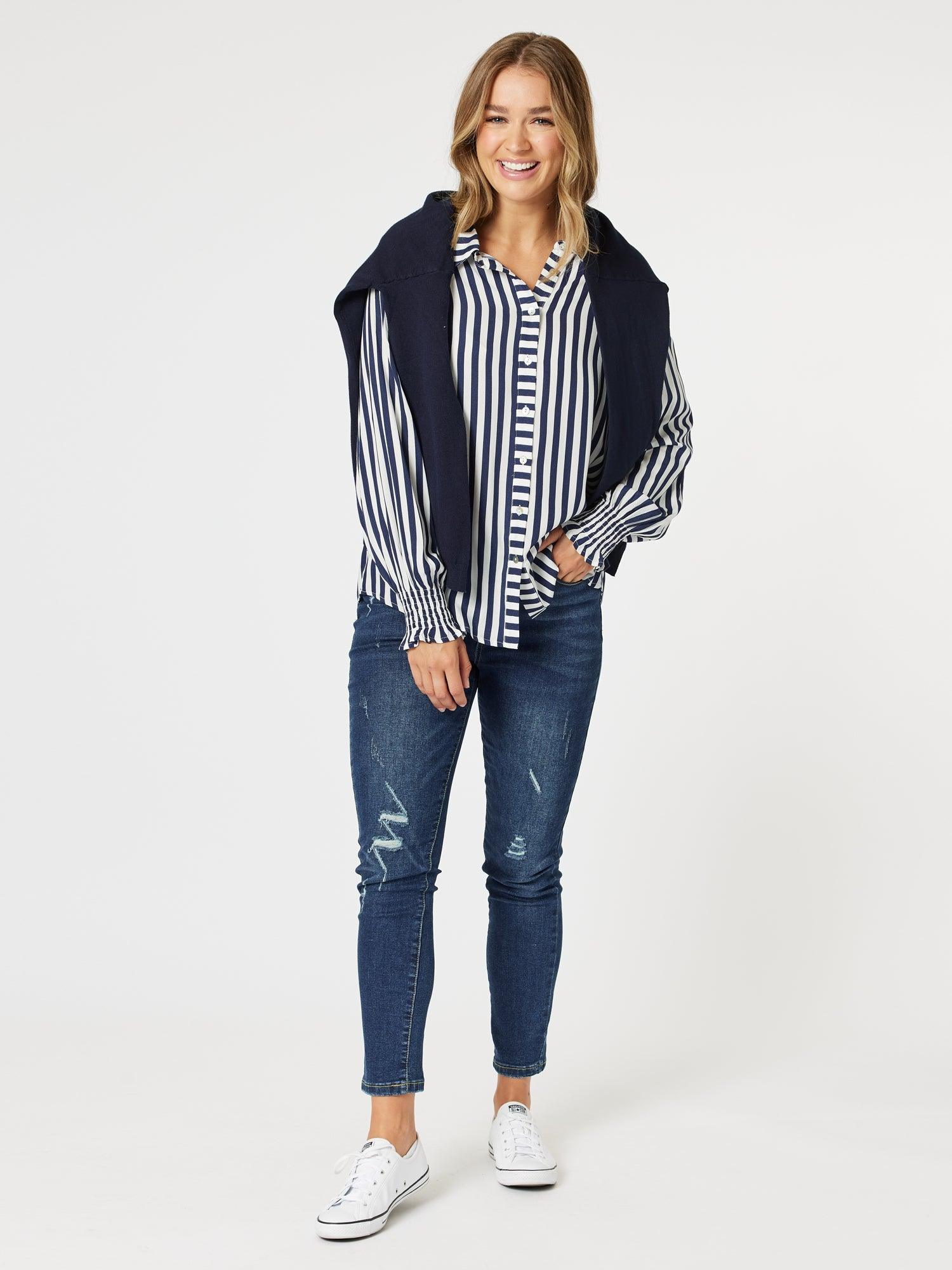 Soho Stripe Print Shirt - Navy/White