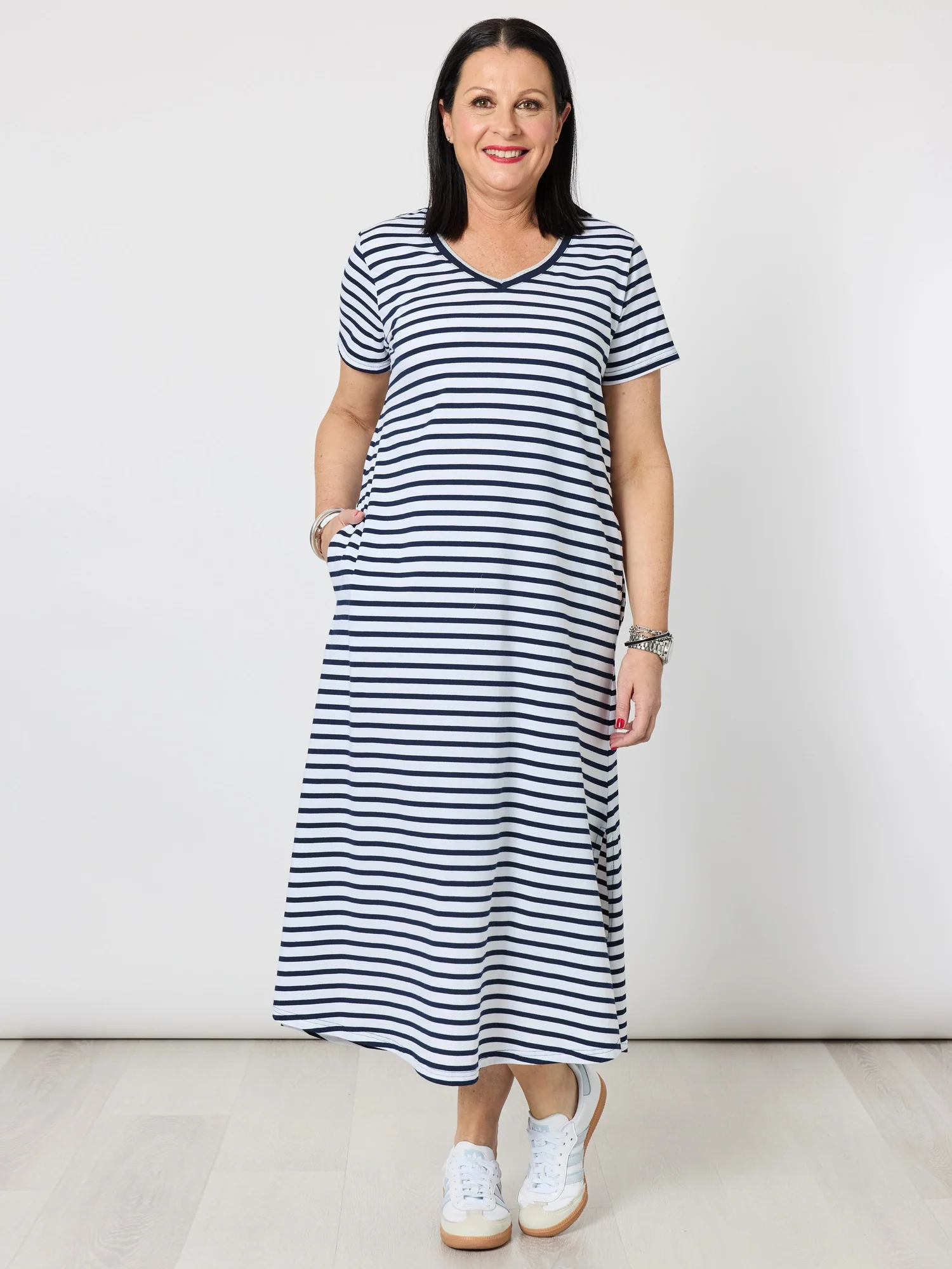 Gemma Stripe Print Dress - Navy/White