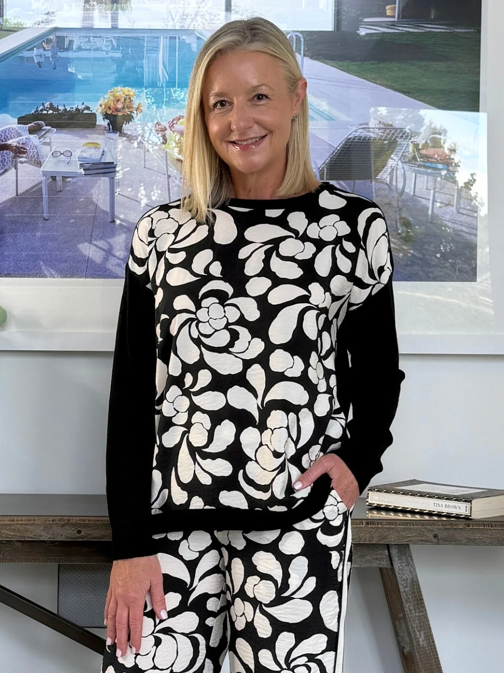 Casablanca Floral Print Knit - Black/Chalk