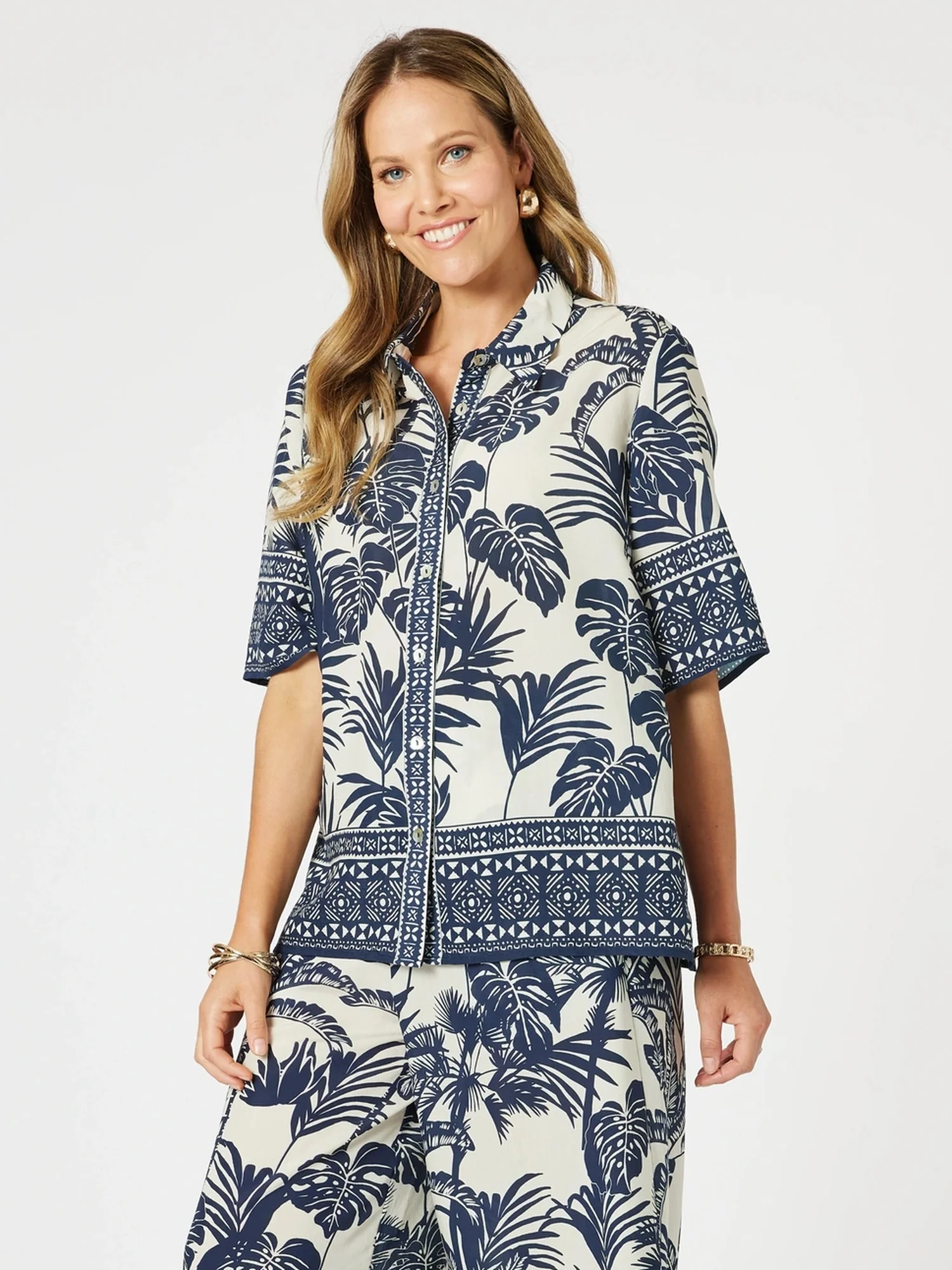 Palm Cove Print Shirt - Navy Multi