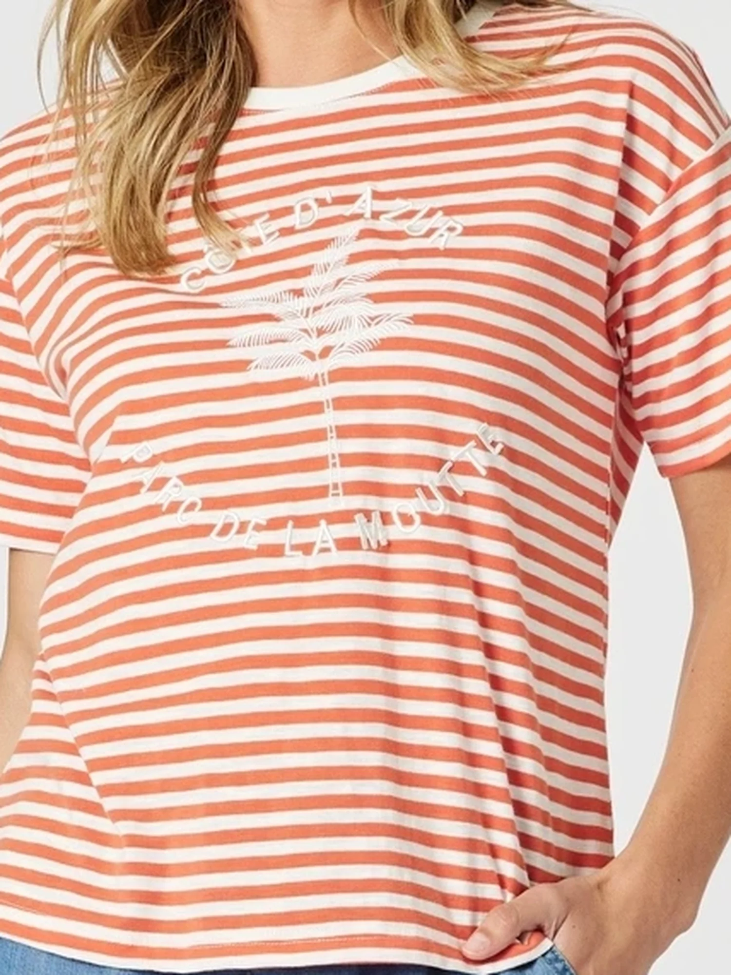 Cote d'Azur Stripe Tee - Papaya White