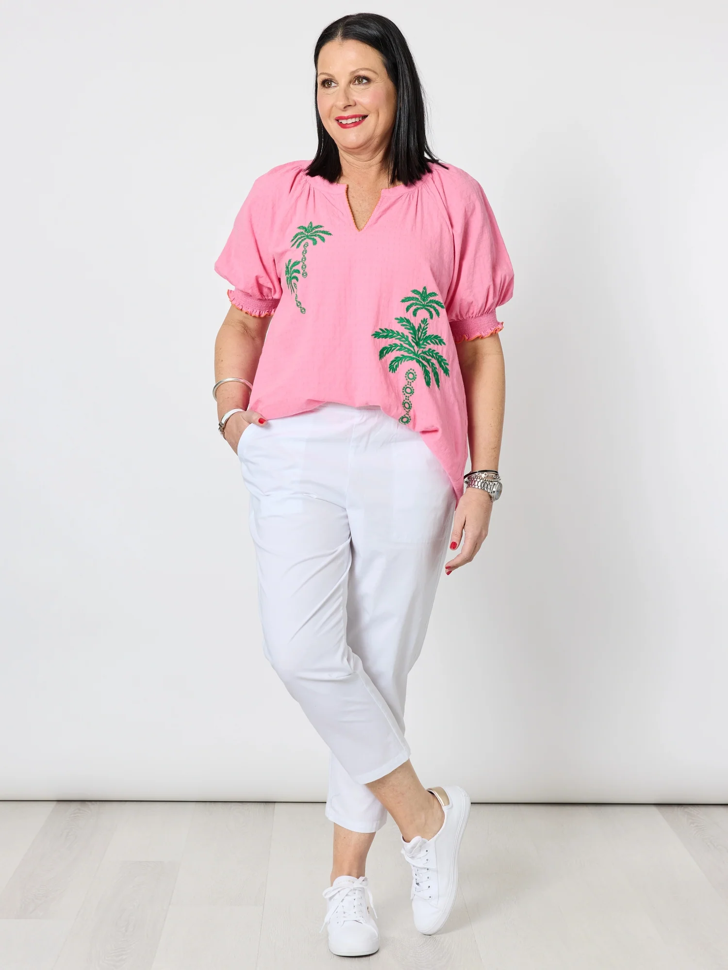 Pina Colada Embroidered Top - Pink Green