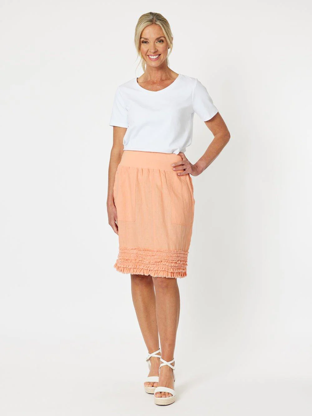 Mimi Linen Ruffle Hem Skirt - Mandarine