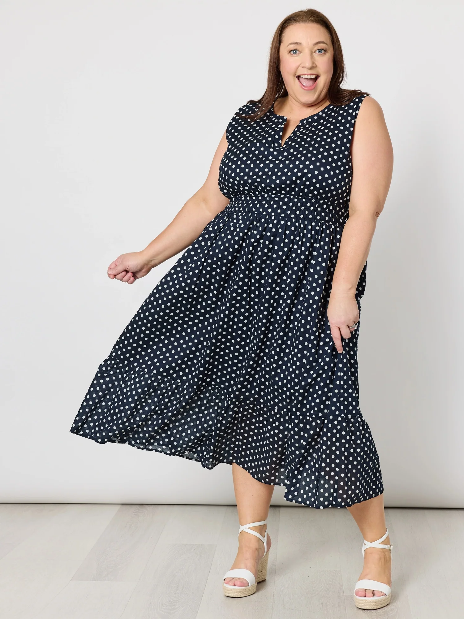 Get Spotty Print Dress - Navy/White