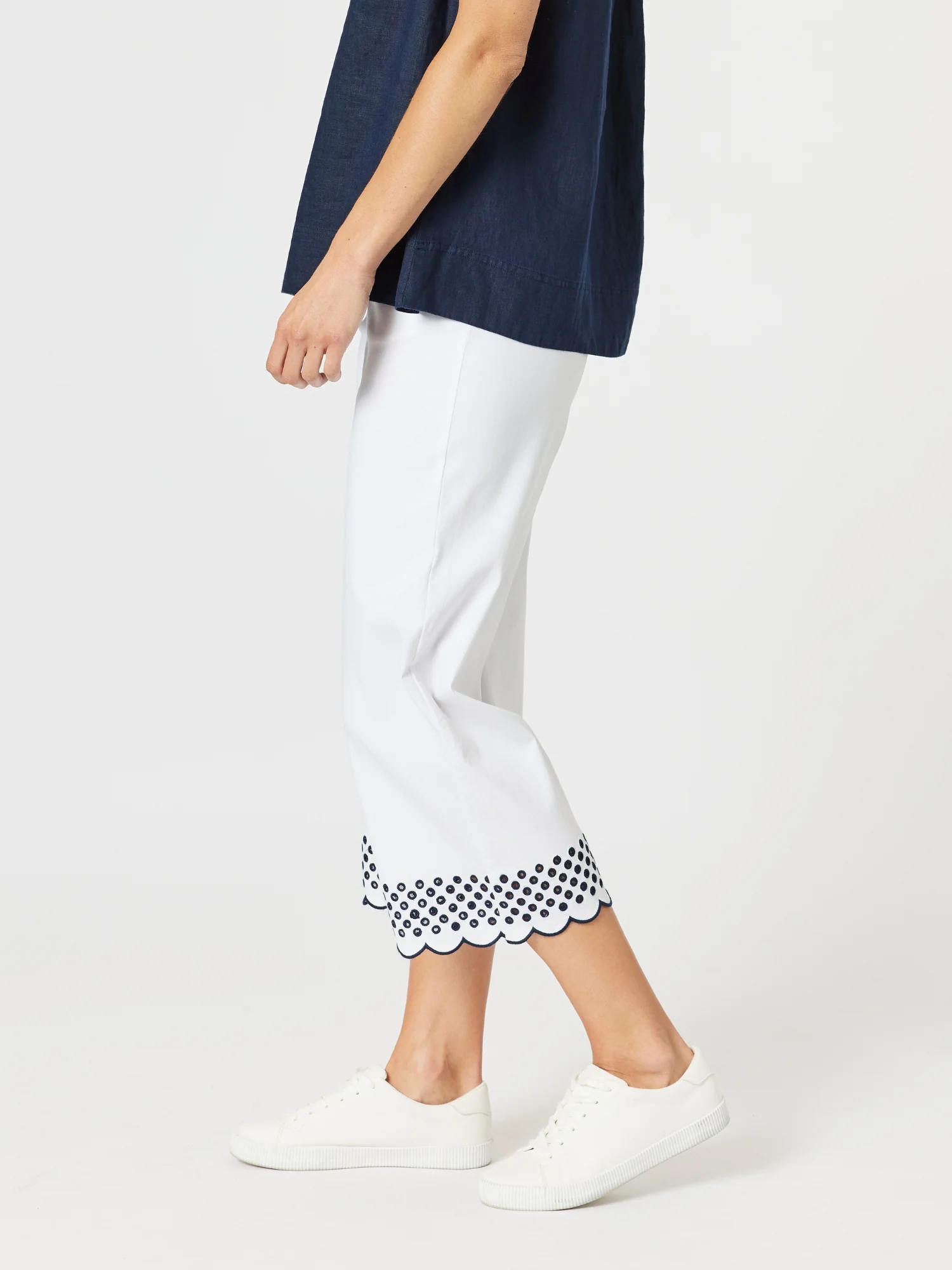 Scallop Hem Pant - White/Navy
