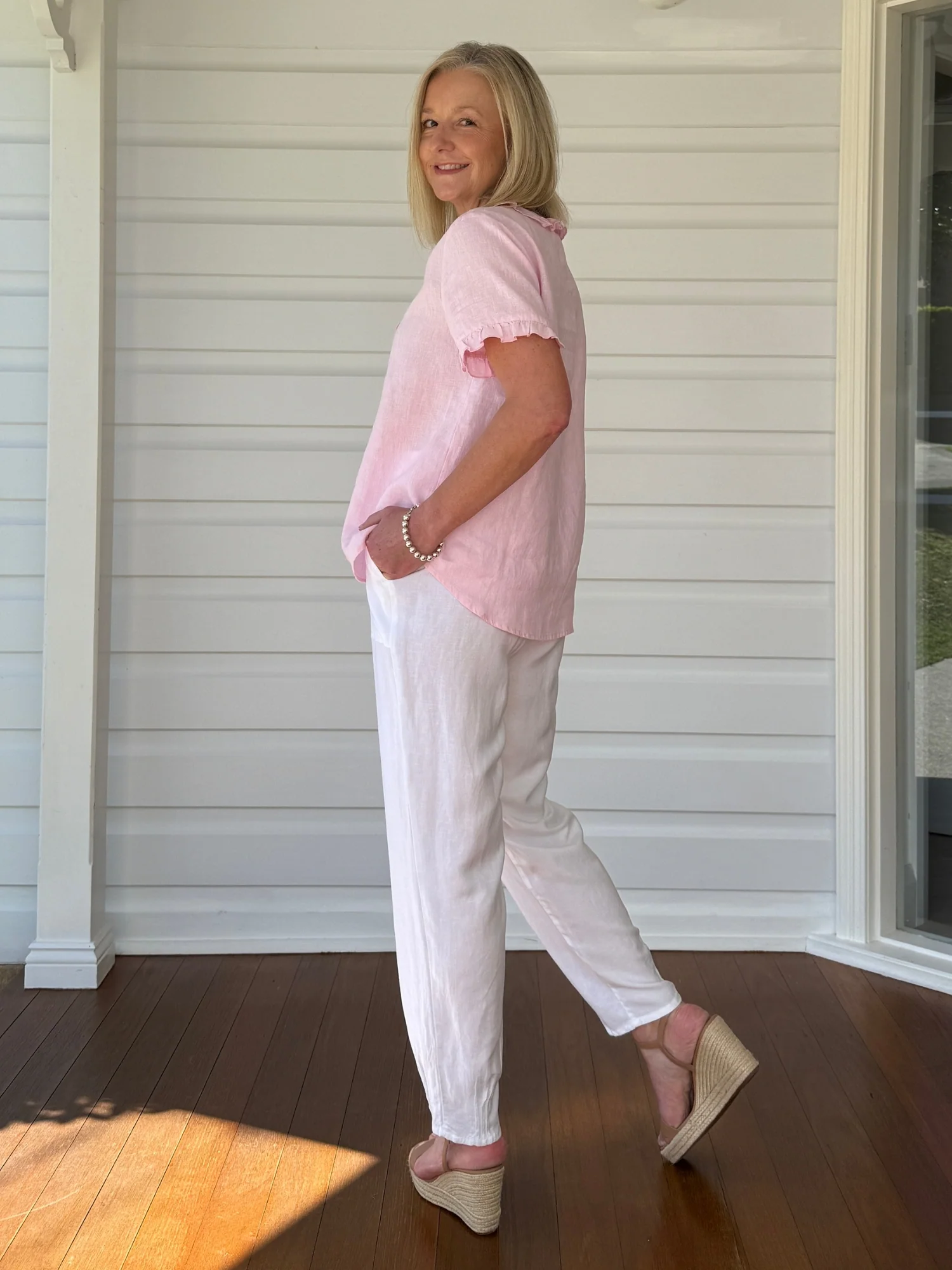 Tiffany Ruffle Linen Top - Pink