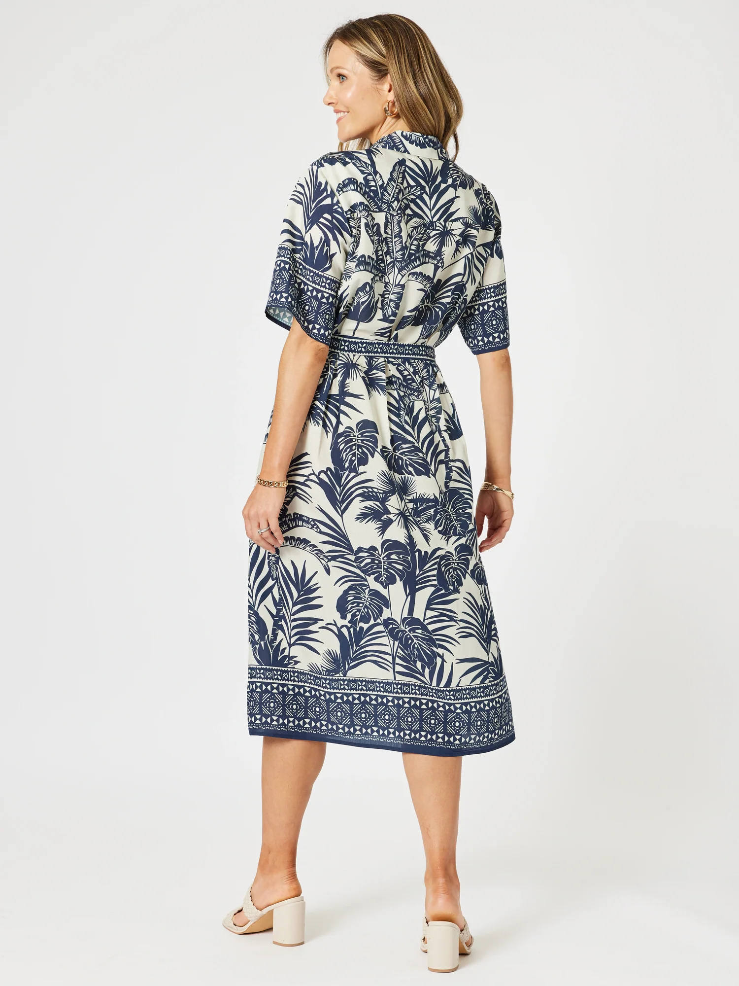 Palm Cove Print Shirt Dress - Navy Multi
