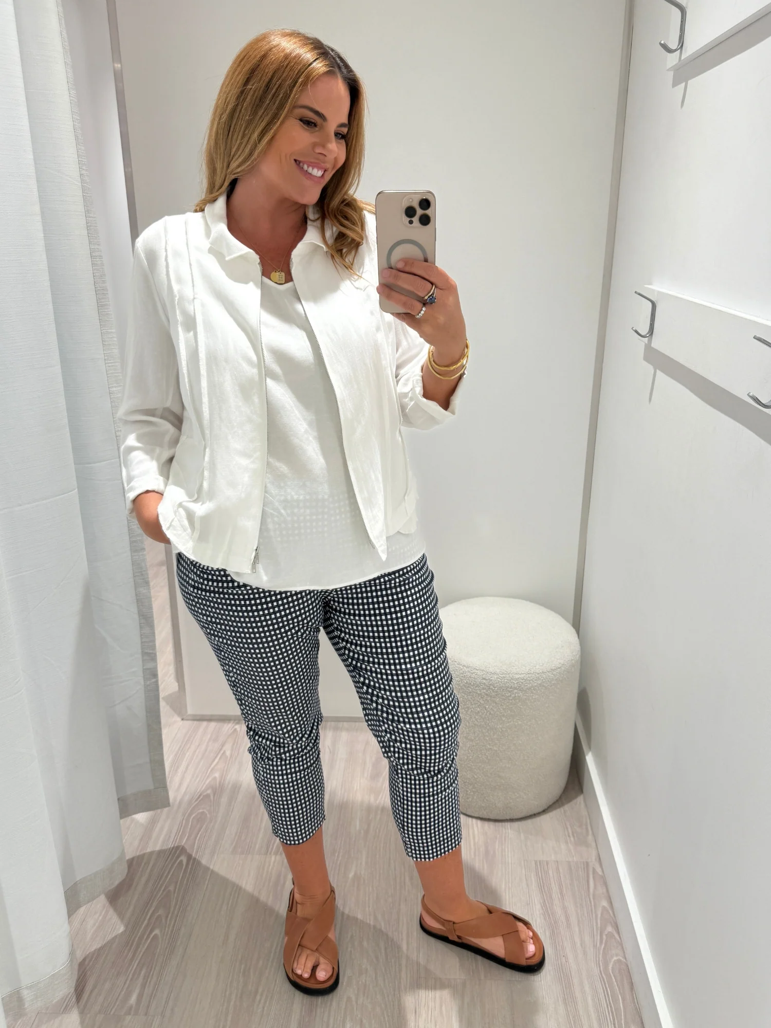 Alexis Gingham Print Pant - Navy