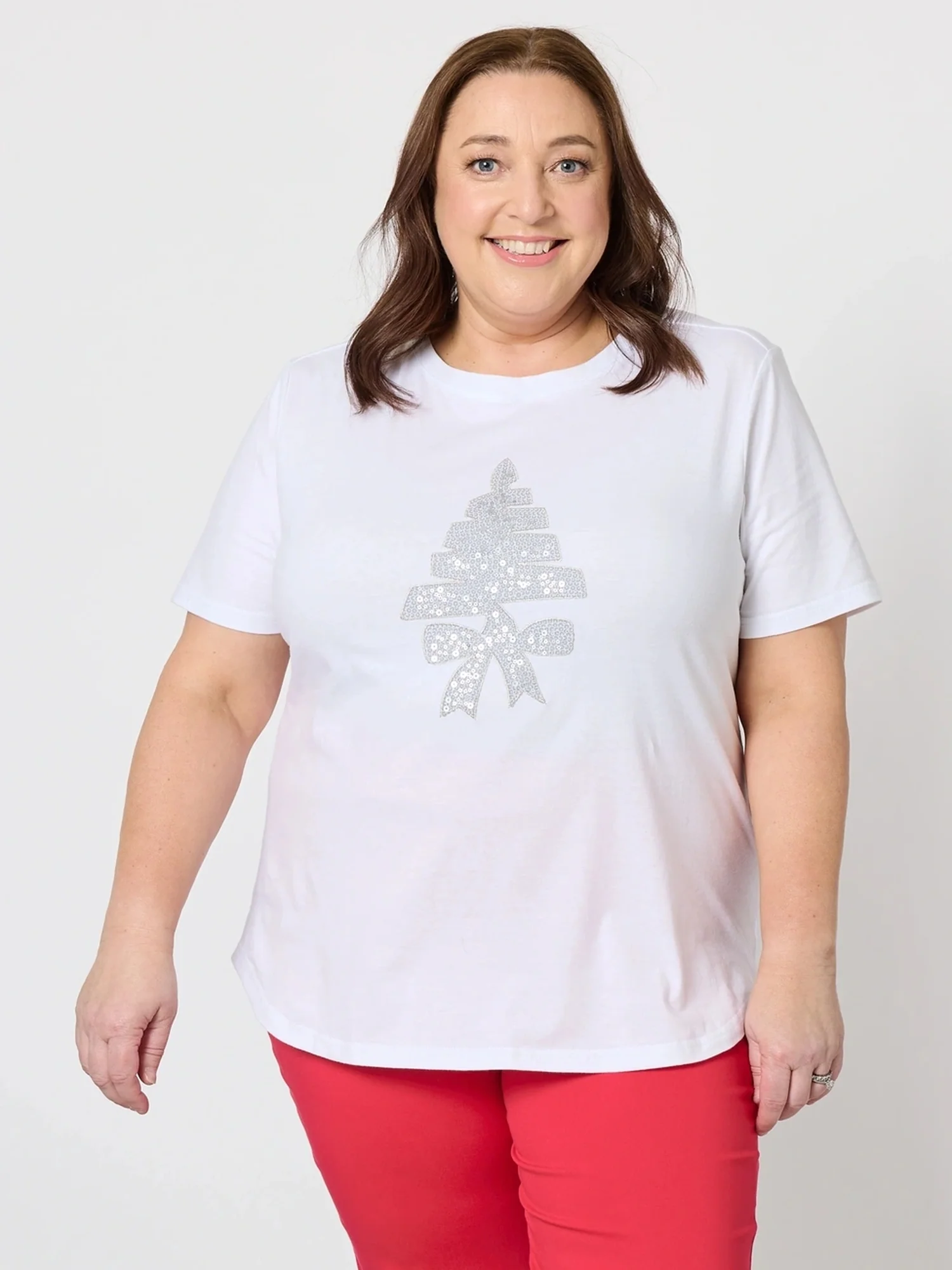 Sequin Xmas Tree Tee - White/Silver