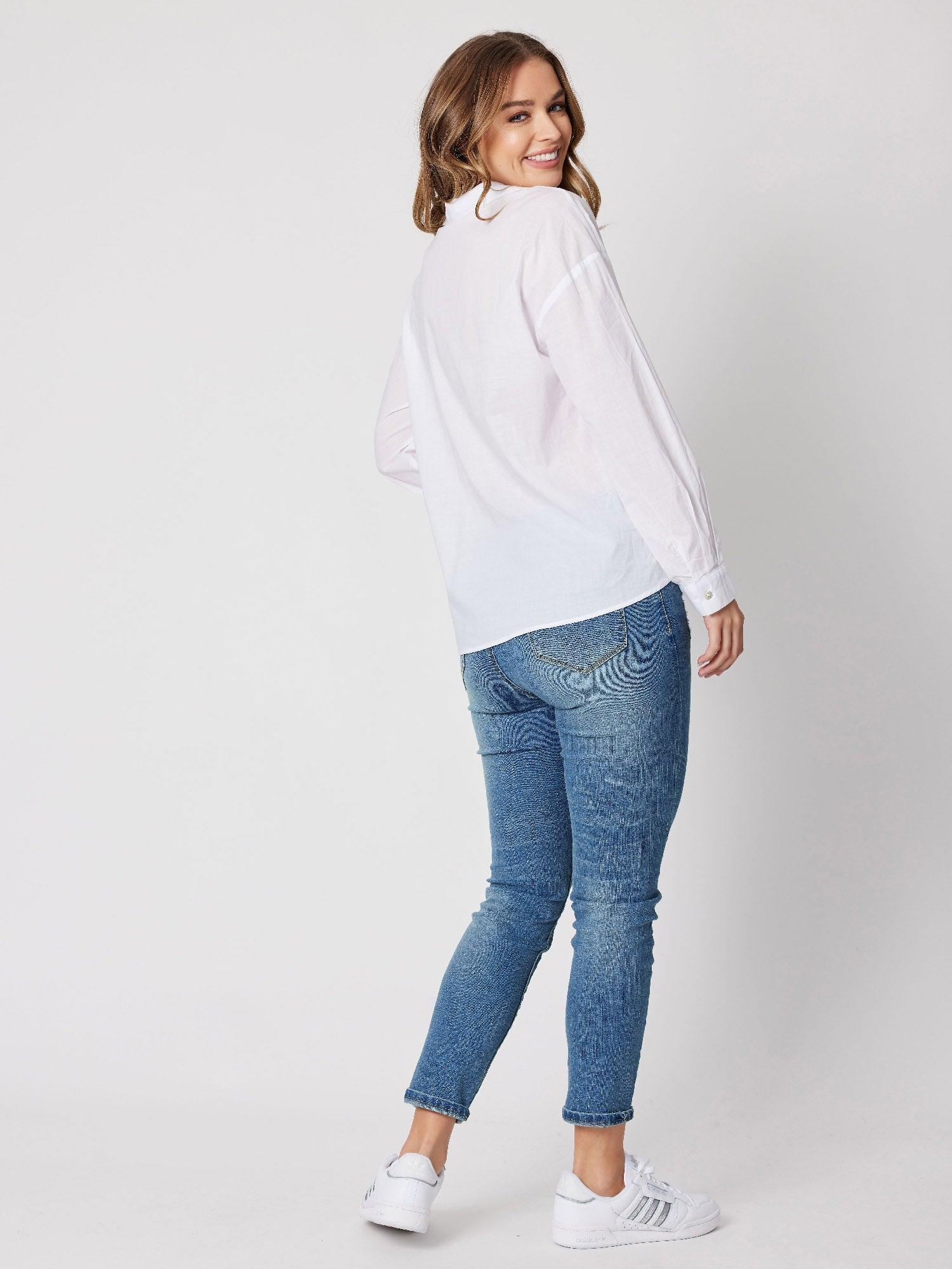 Tie Front Poplin Shirt - White