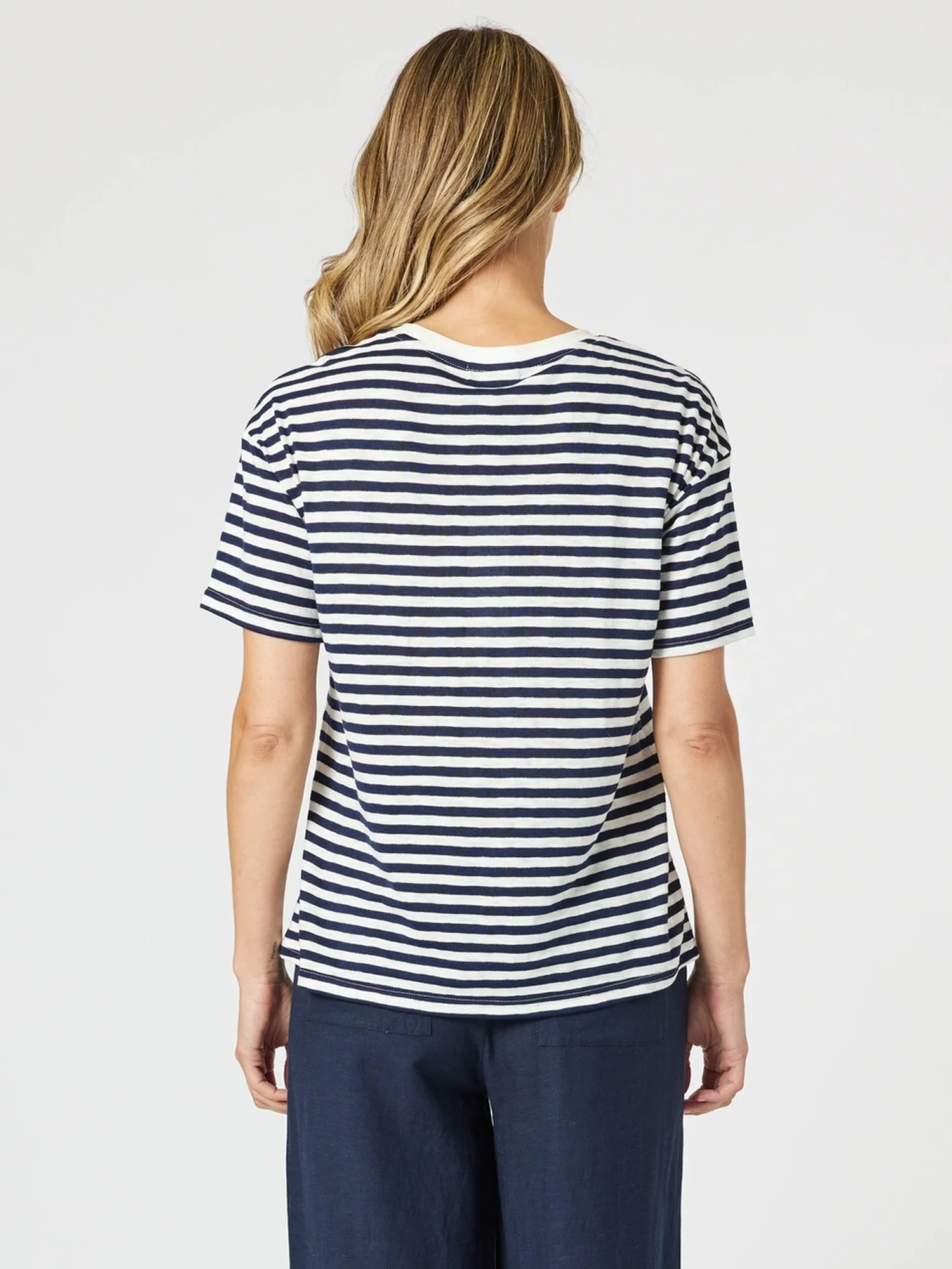 Cote d'Azur Stripe Print Tee - Navy/White