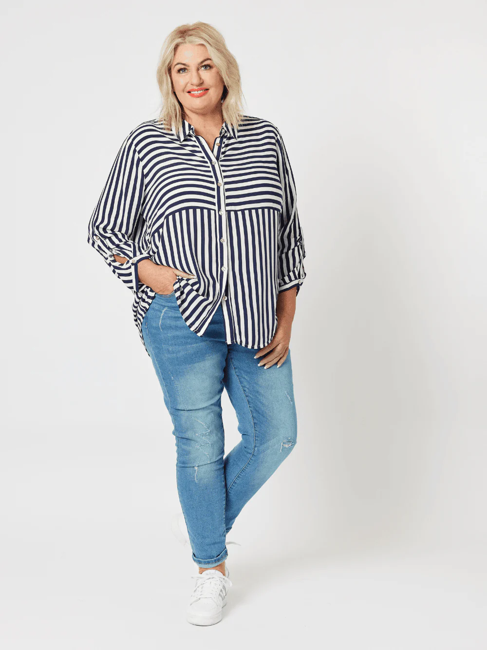 LA Distressed Pull On Stretch Denim Jean - Denim