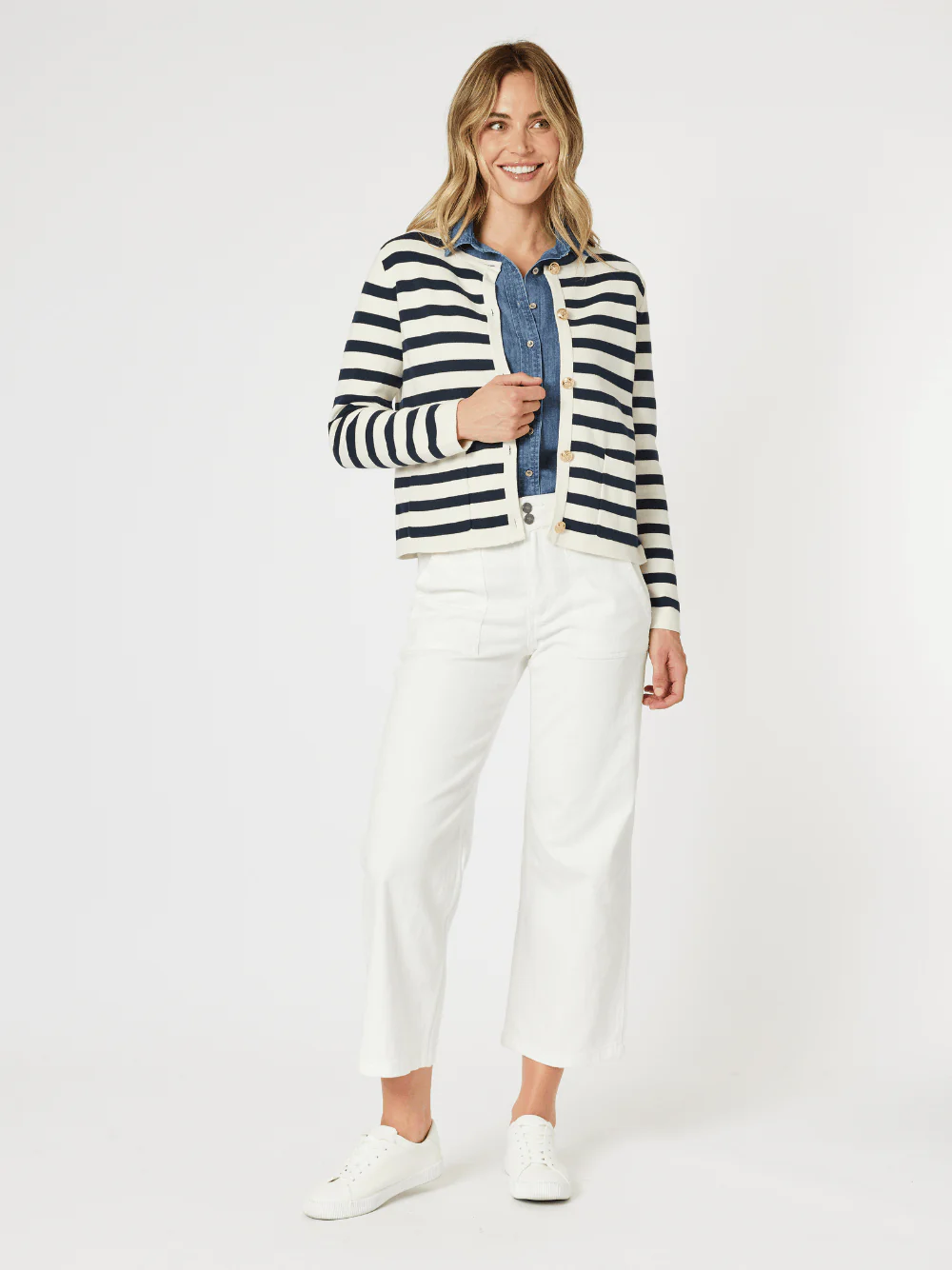 Cape Town Stripe Print Cardigan - Navy/Ivory