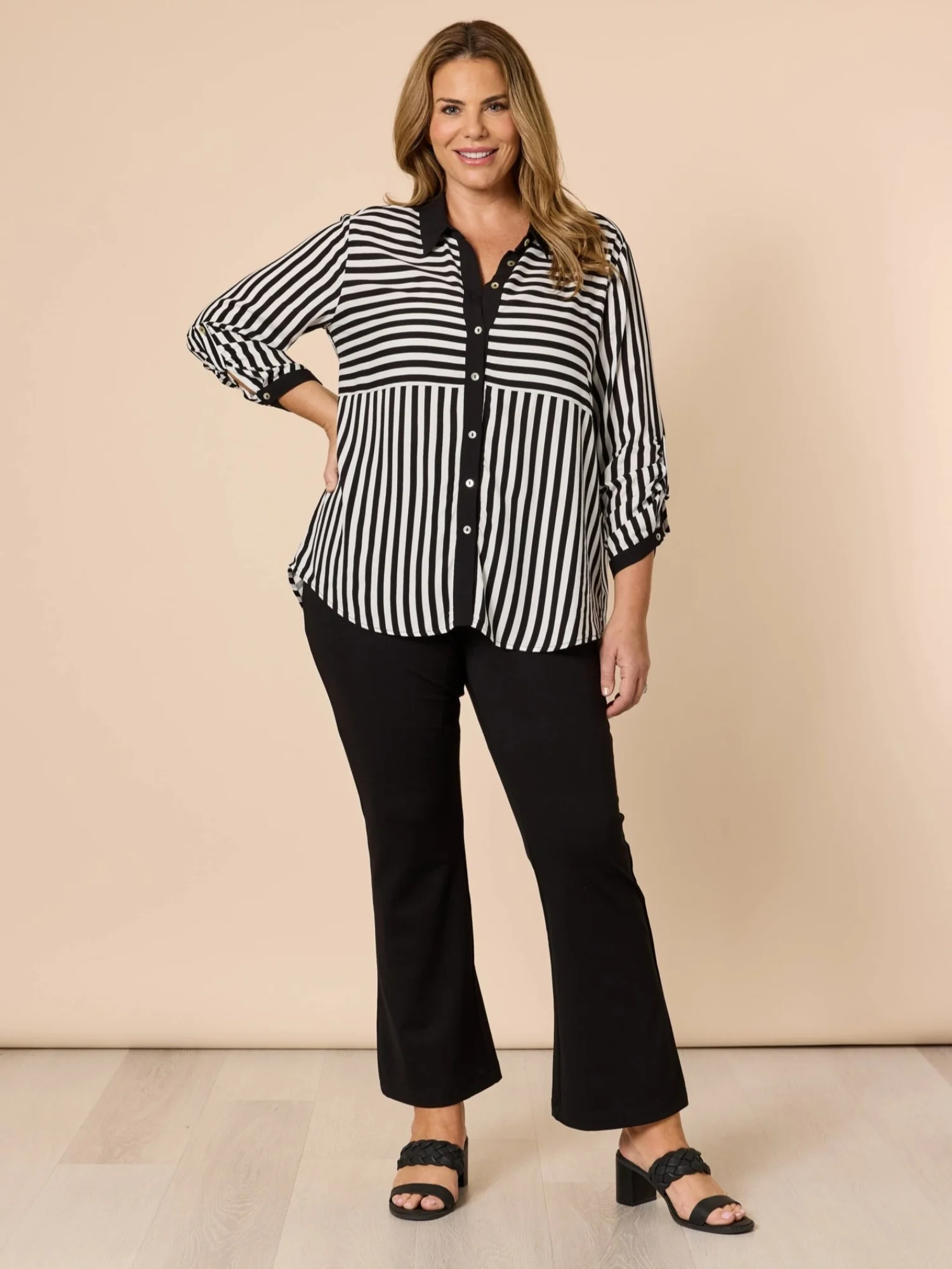Emmie Stripe Print Shirt - Black/White