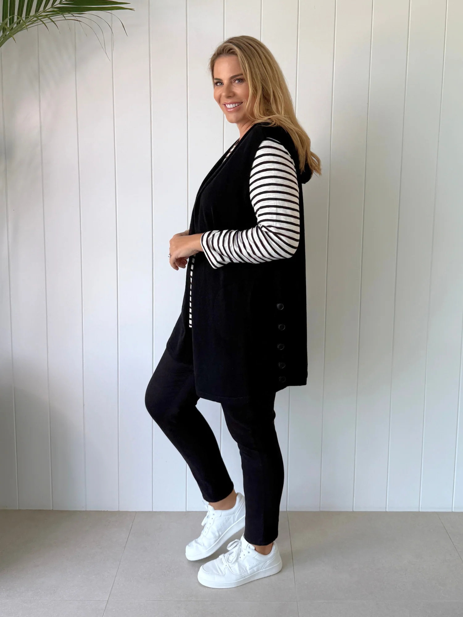 Ollie Side Button Vest - Black