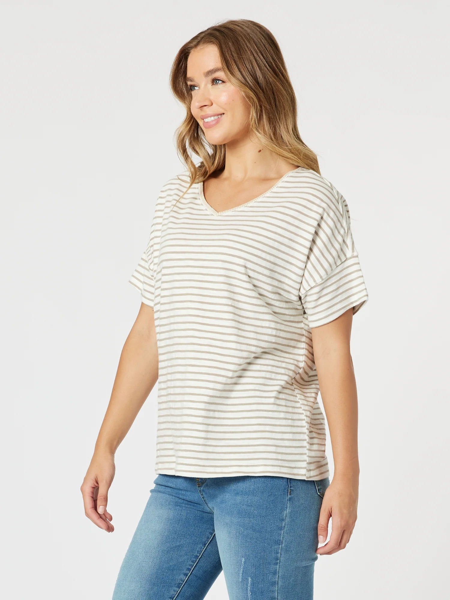 Tyla Stripe Tee - Natural/White