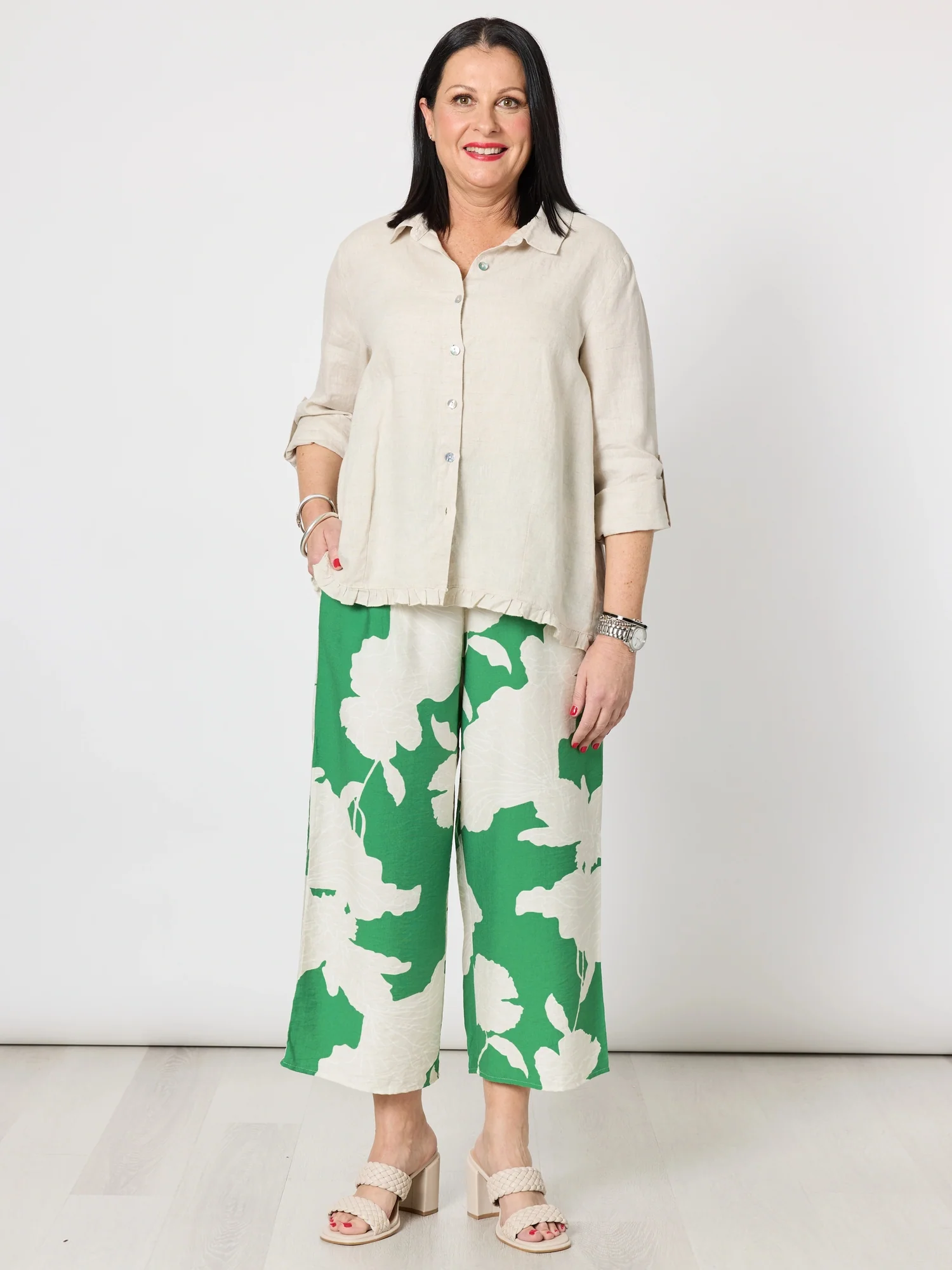 Ruffle Hem Linen Shirt - Natural