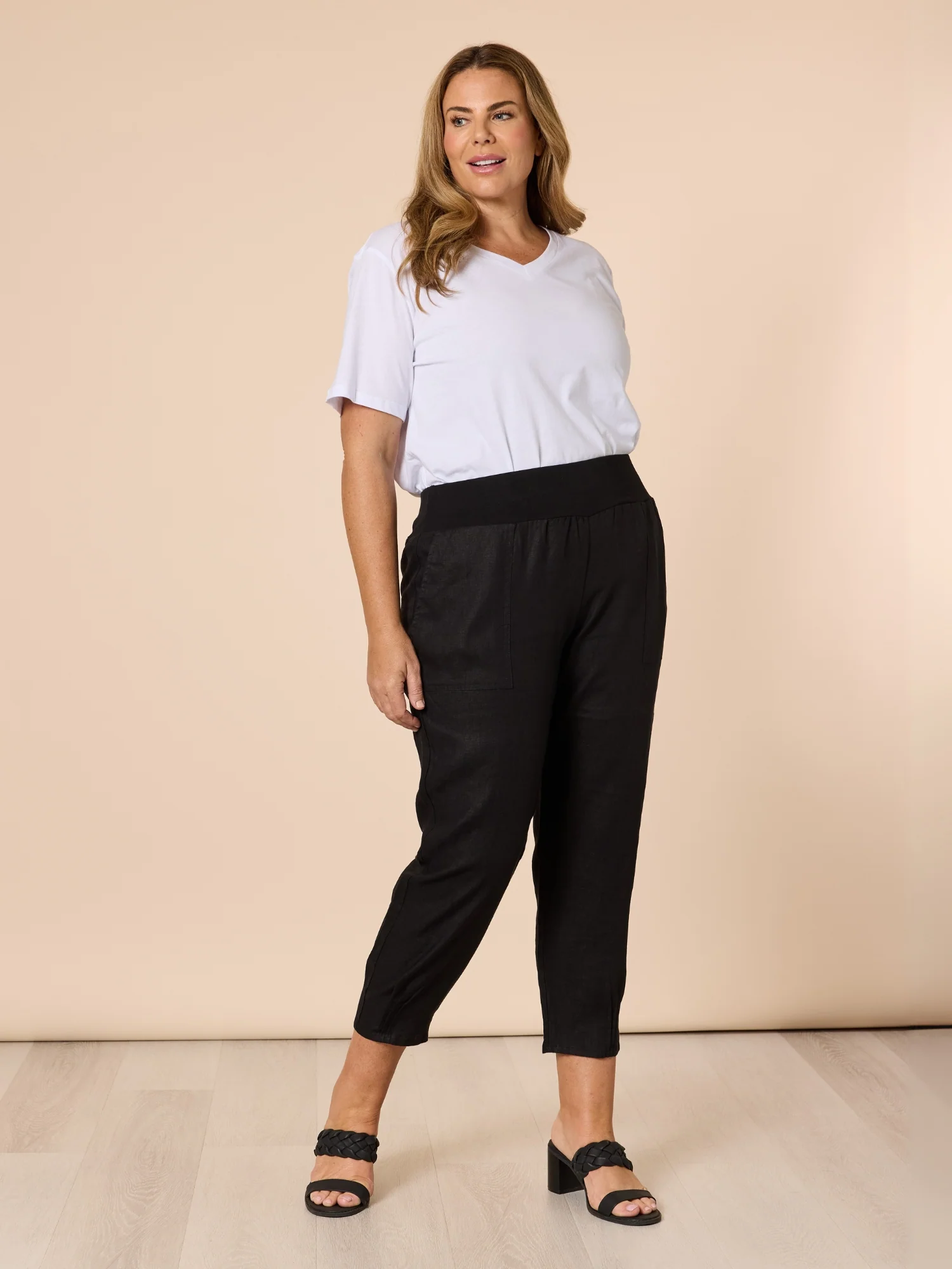 Sarah Linen Pleat Hem Pant - Black