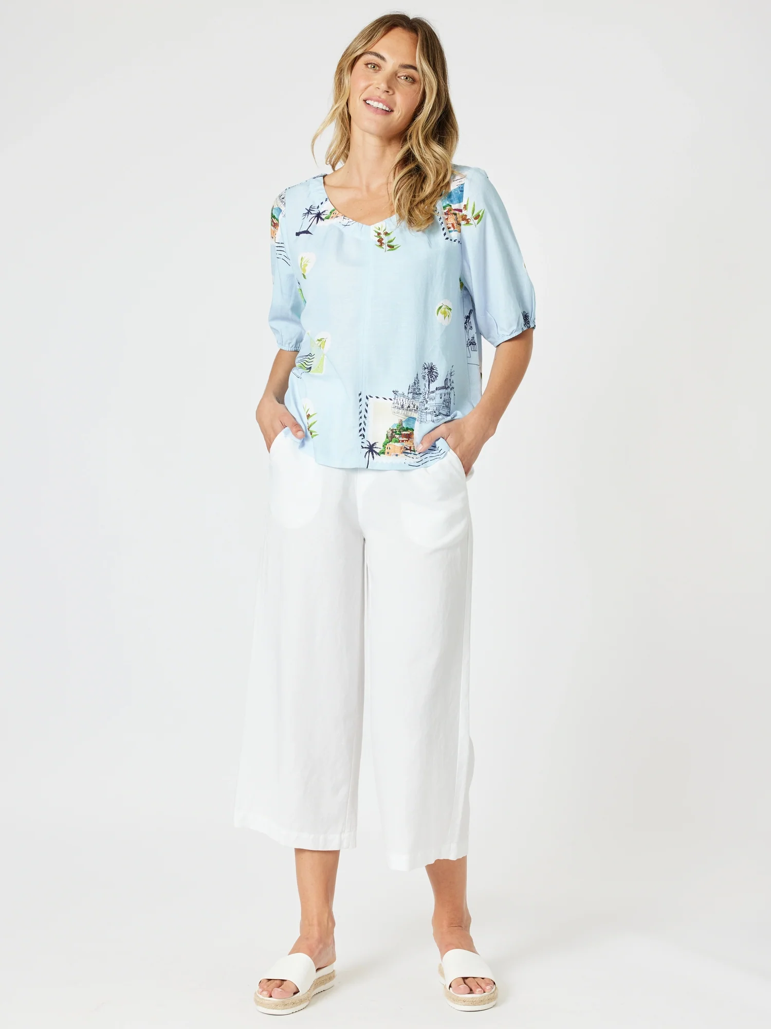 Lara Linen Wide Leg Pant - White