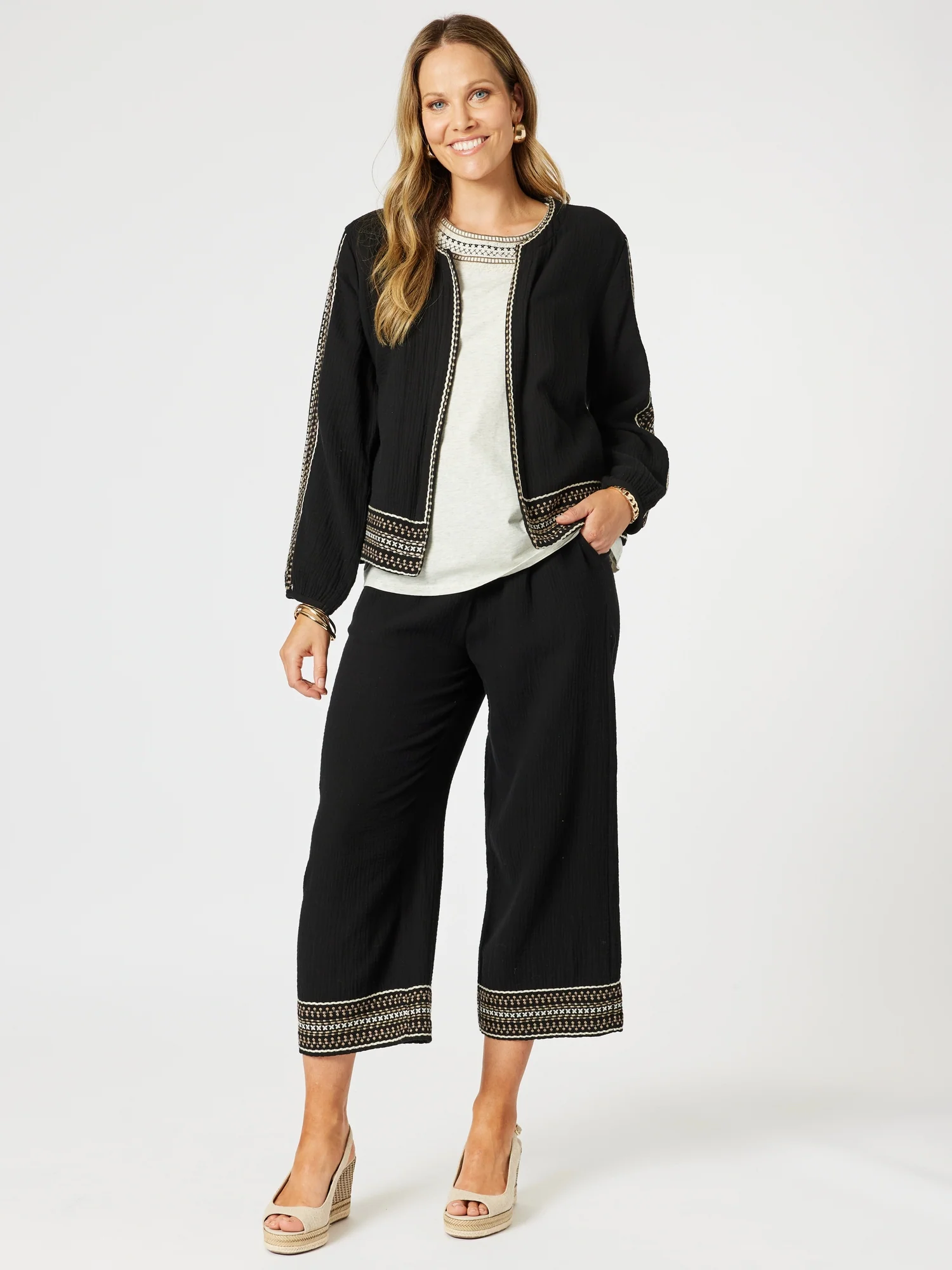 Cross Stitch Wide Leg Pant - Black