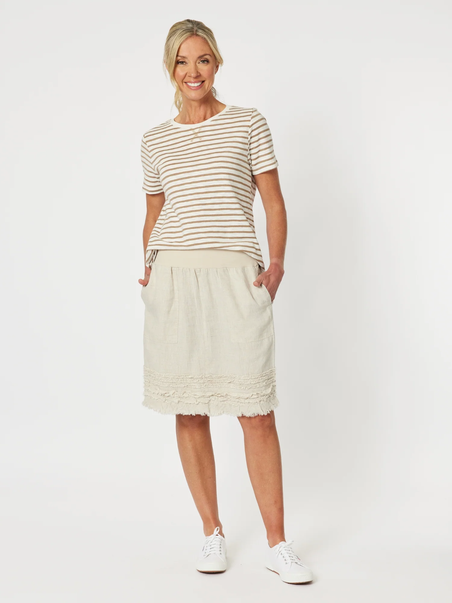 Mimi Linen Ruffle Hem Skirt - Natural