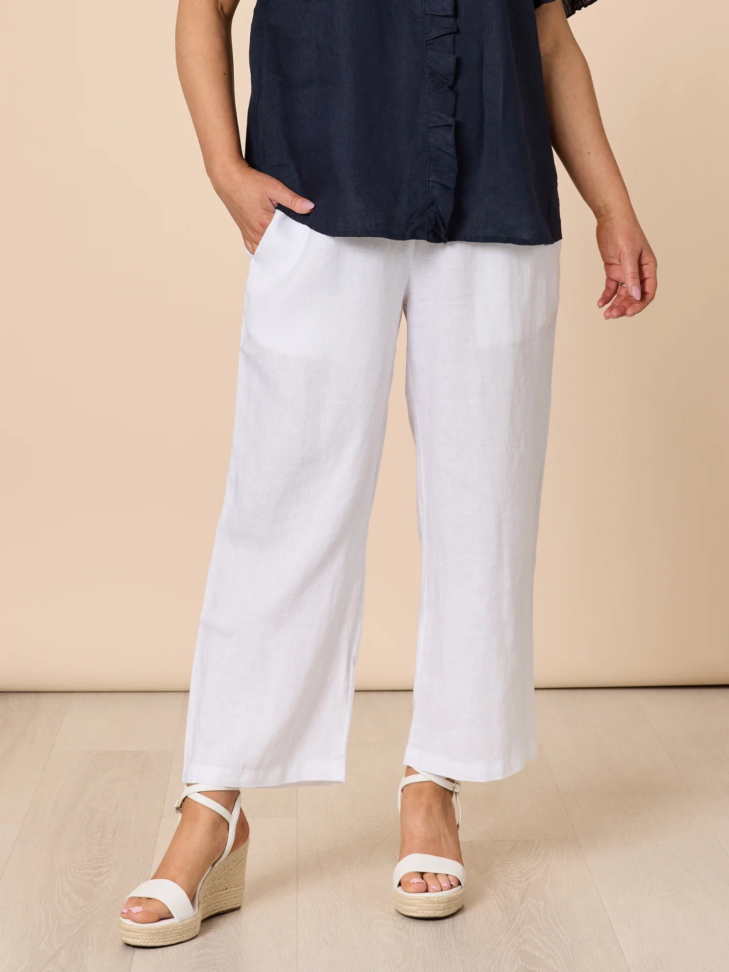 Lara Linen Wide Leg Pant - White