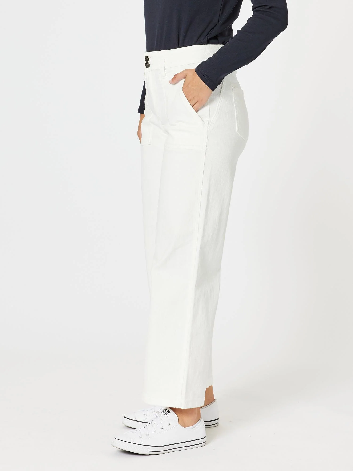 Hudson High Rise Wide Leg Jean - Ivory