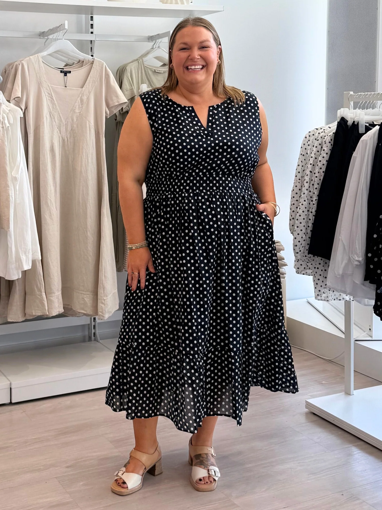 Get Spotty Print Dress - Navy/White