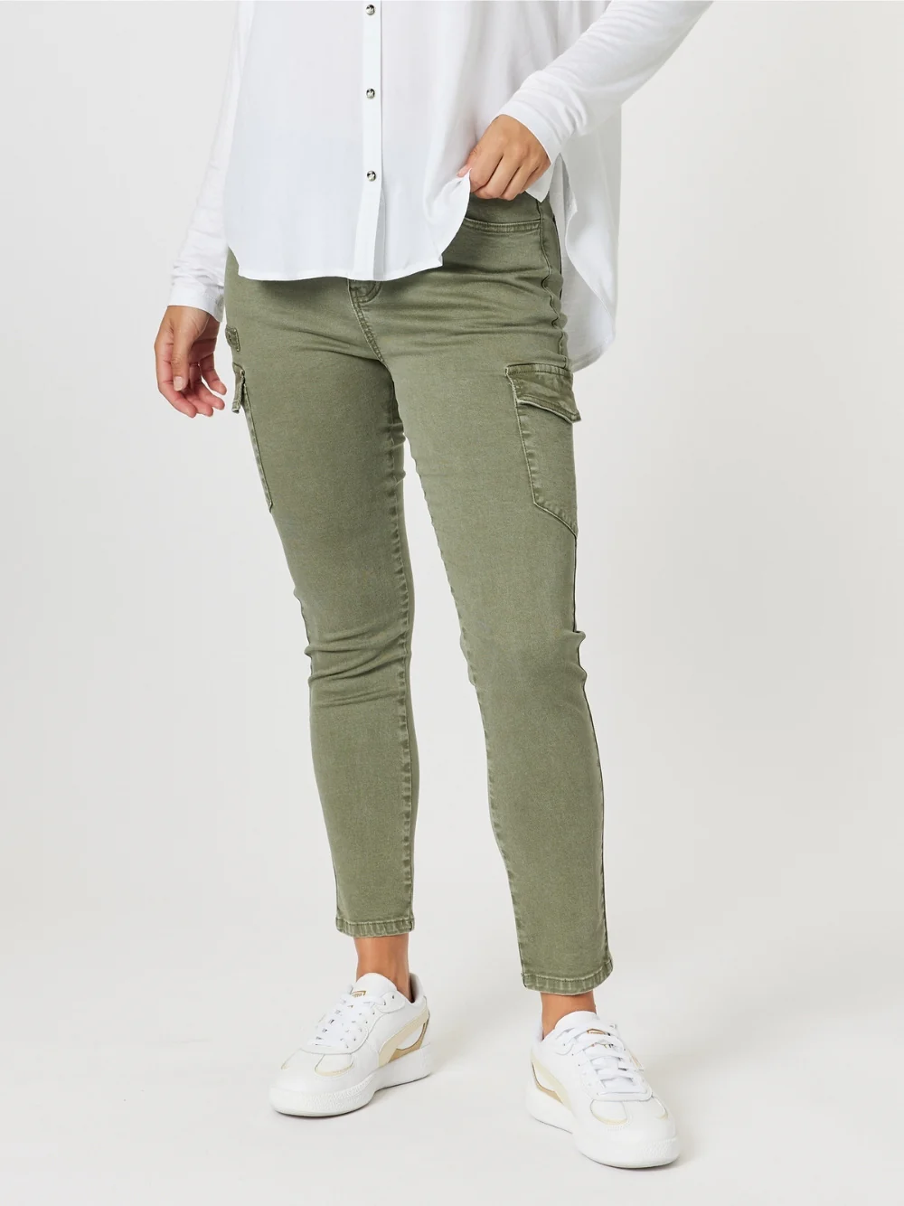 Paige Cargo Slim Leg Jean - Washed Khaki