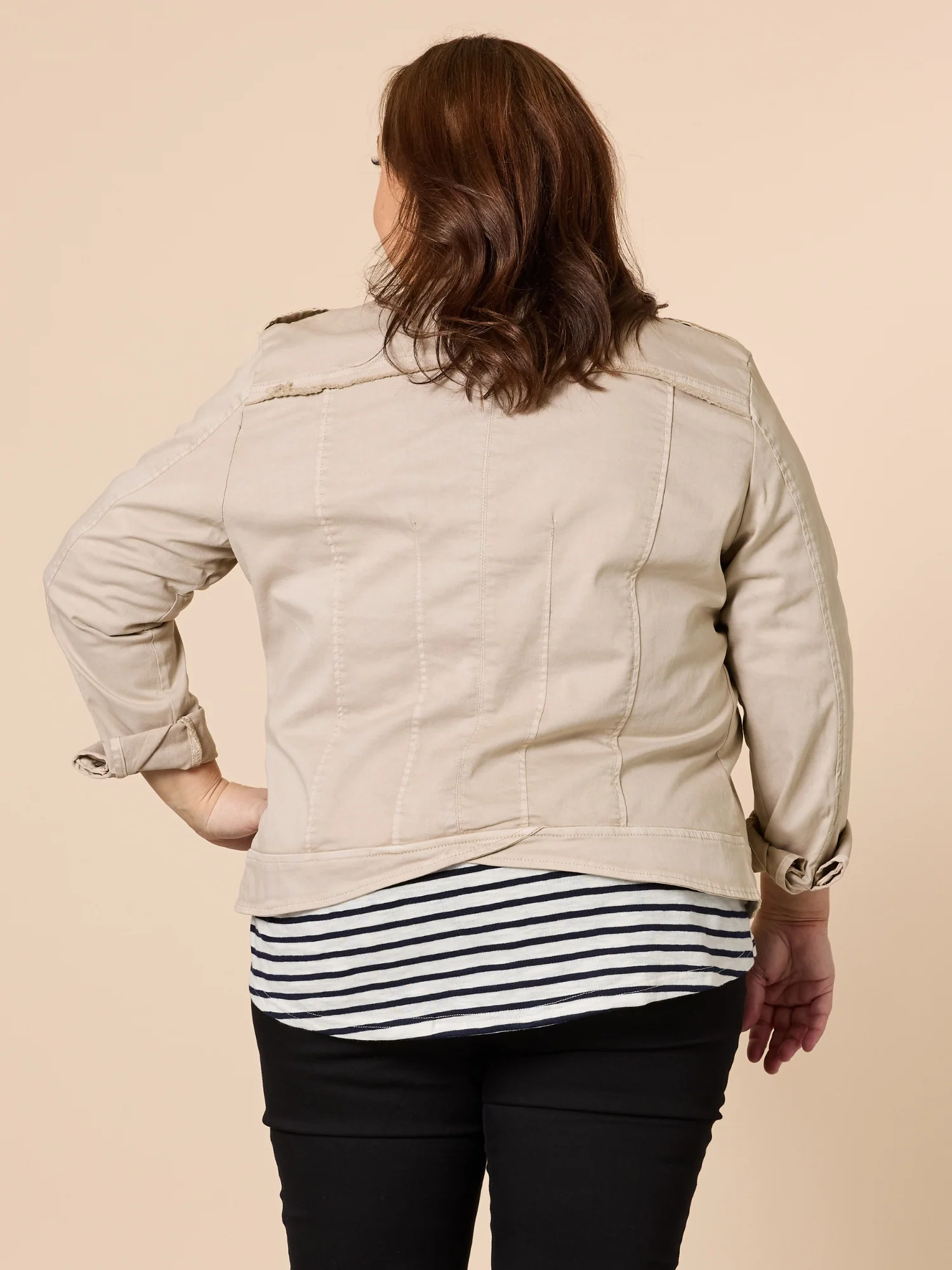 Military Style Denim Jacket - Natural