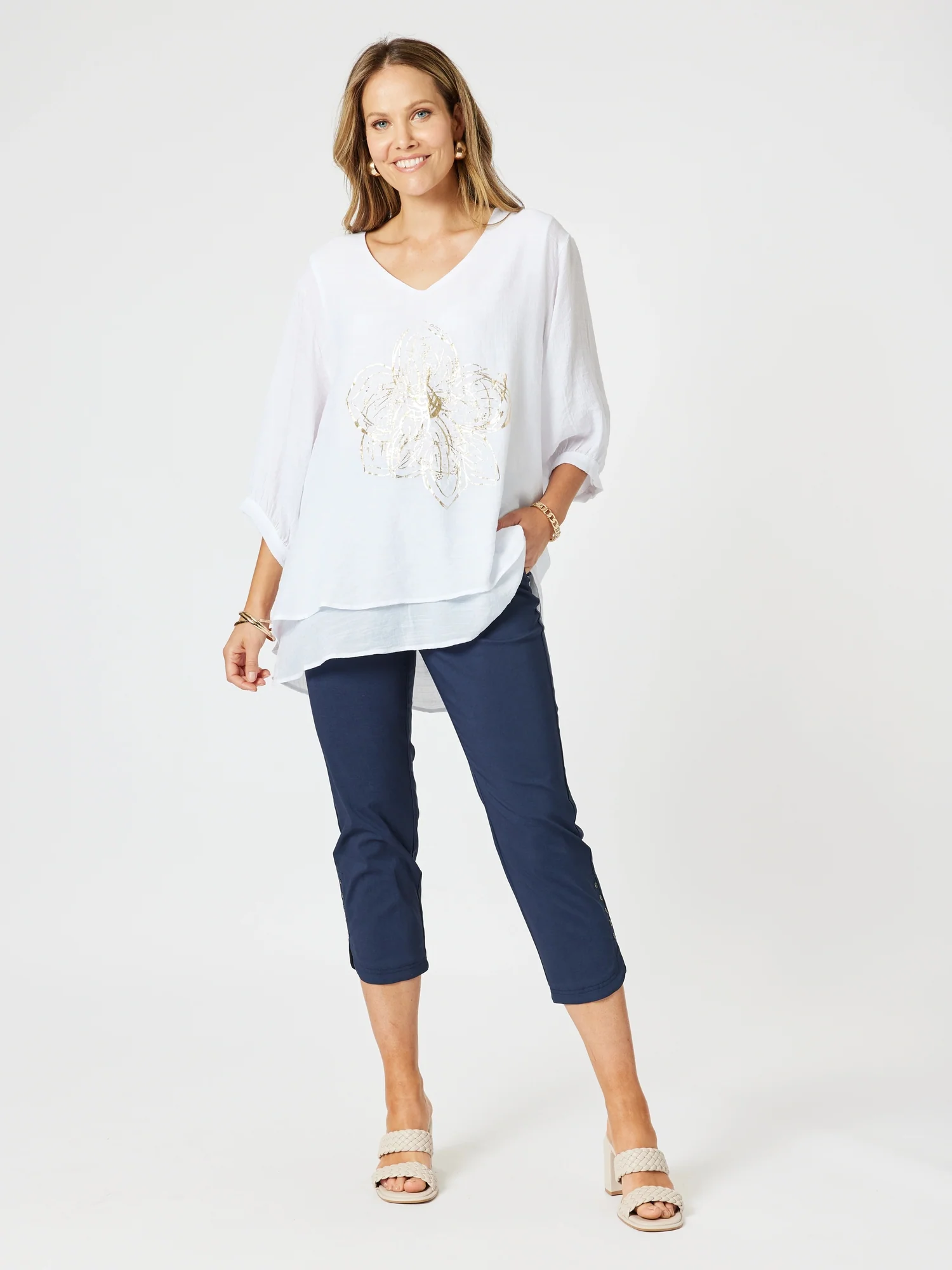 Gold Flower Top - White/Gold