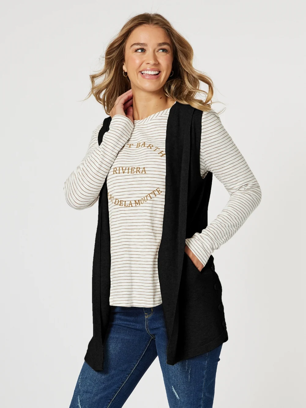 Ollie Side Button Vest - Black