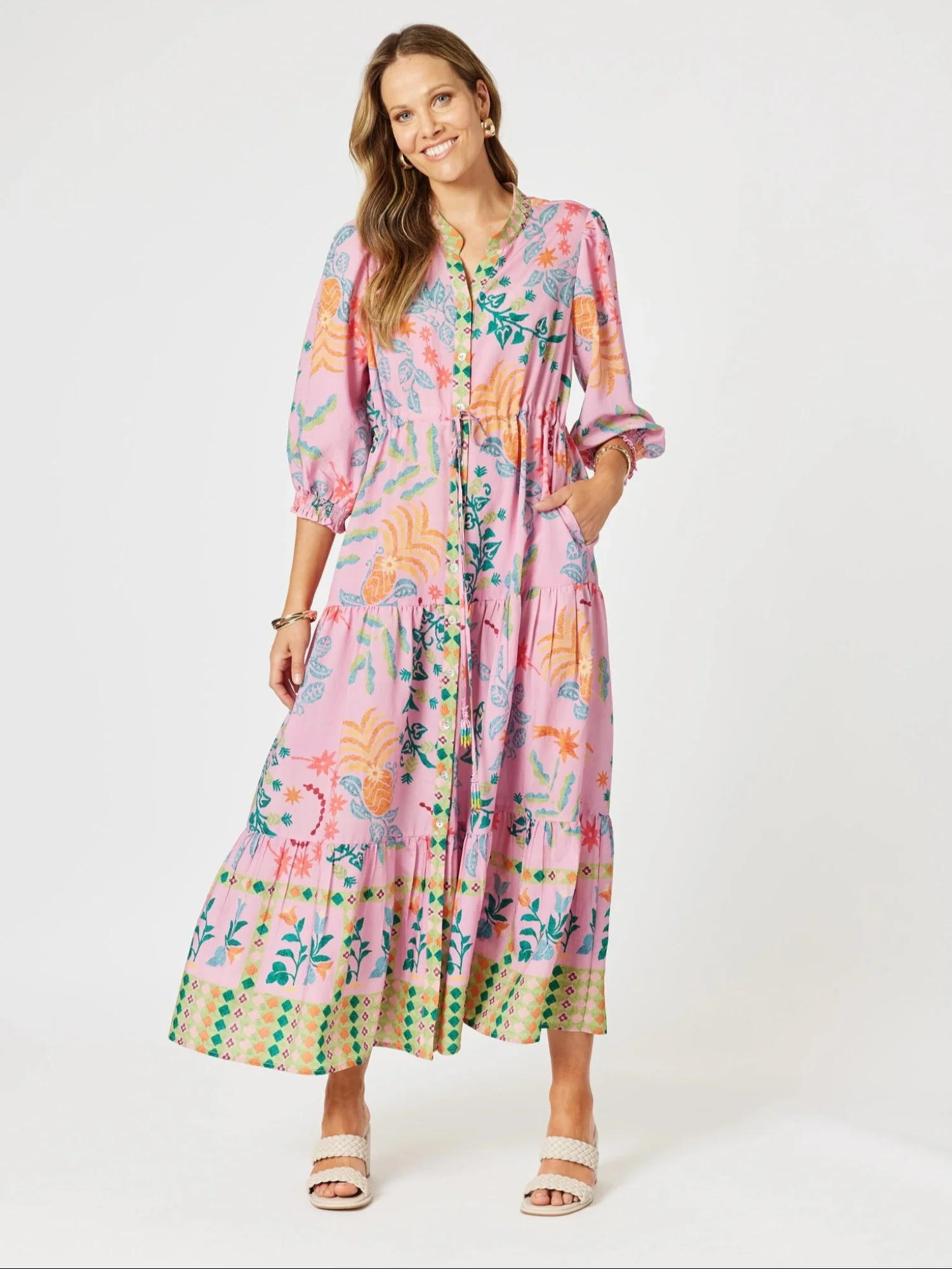 Mardi Gras Floral Print Dress - Pink/Multi